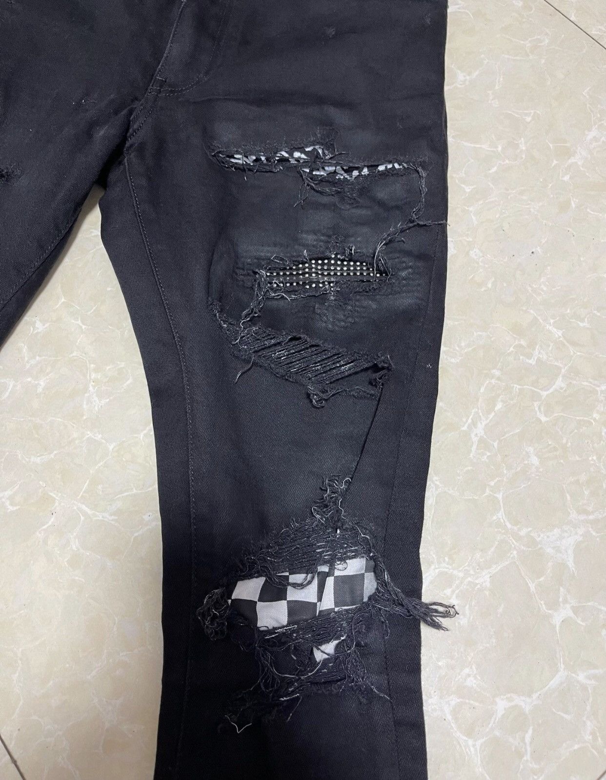 Amiri Amiri artist splices checkerboard flowers to destroy jeans Size US 30 / EU 46 - 3 Thumbnail
