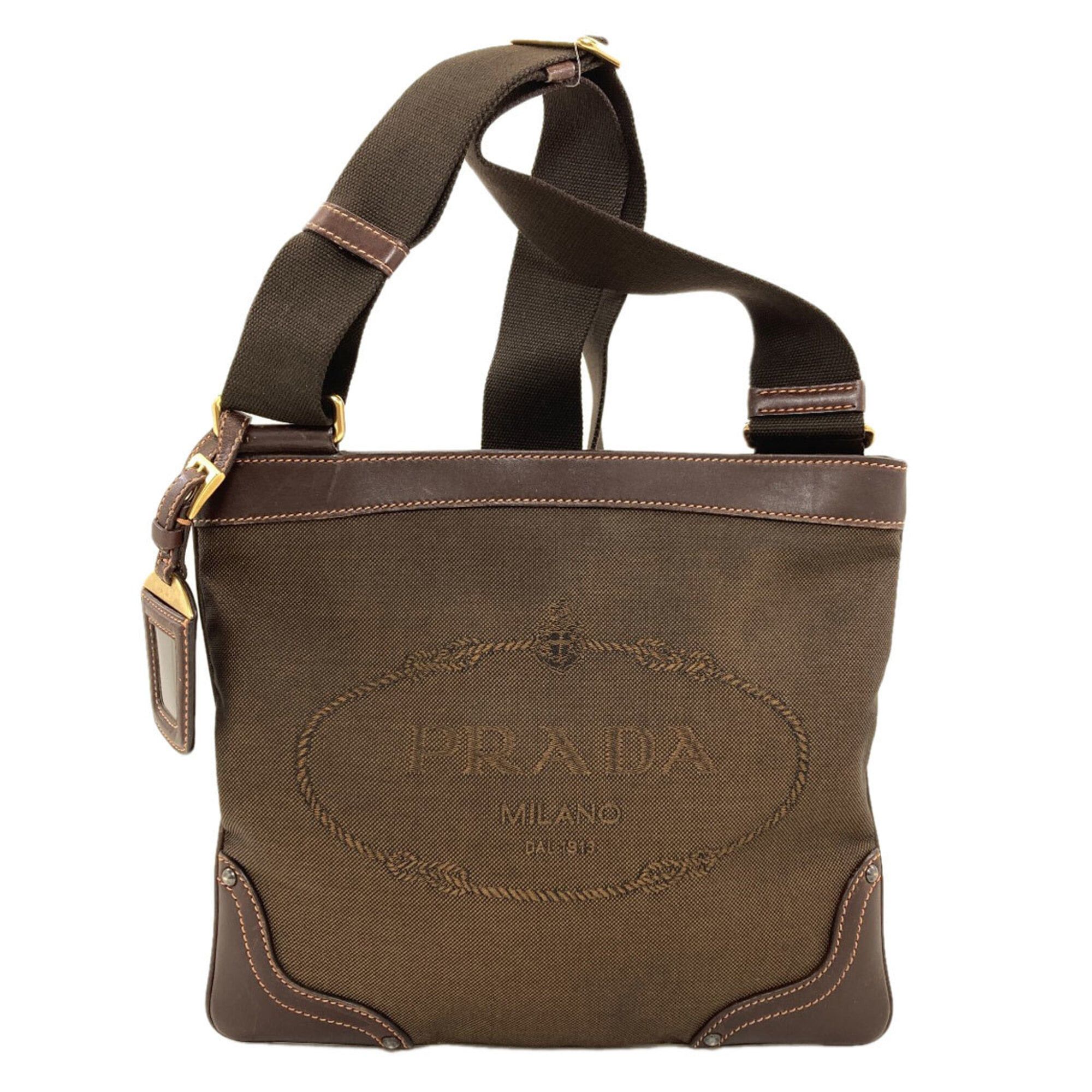 Prada Prada Logo Shoulder Bag, Canvas/Calfskin, Women's PRADA Size ONE SIZE - 1 Thumbnail