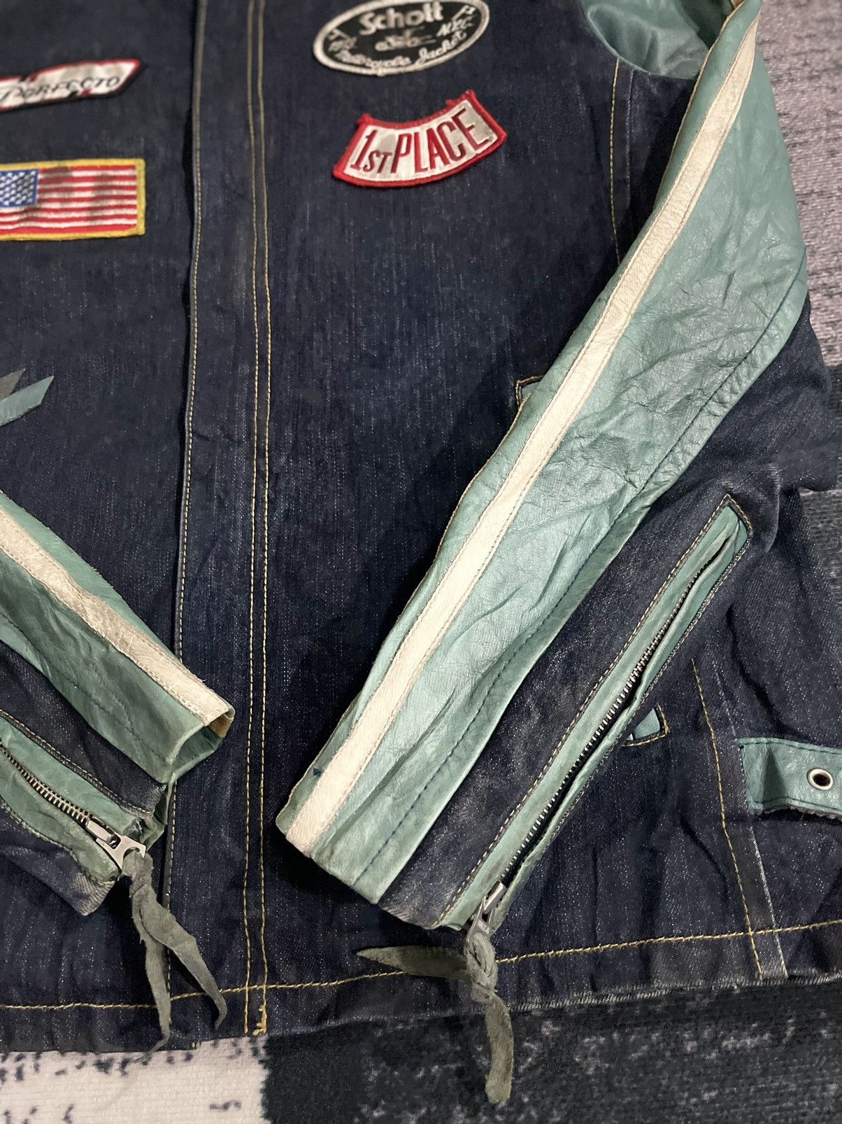 Schott Vintage Schott Leather Denim Motorcycle Jacket Size US L / EU 52-54 / 3 - 15 Thumbnail