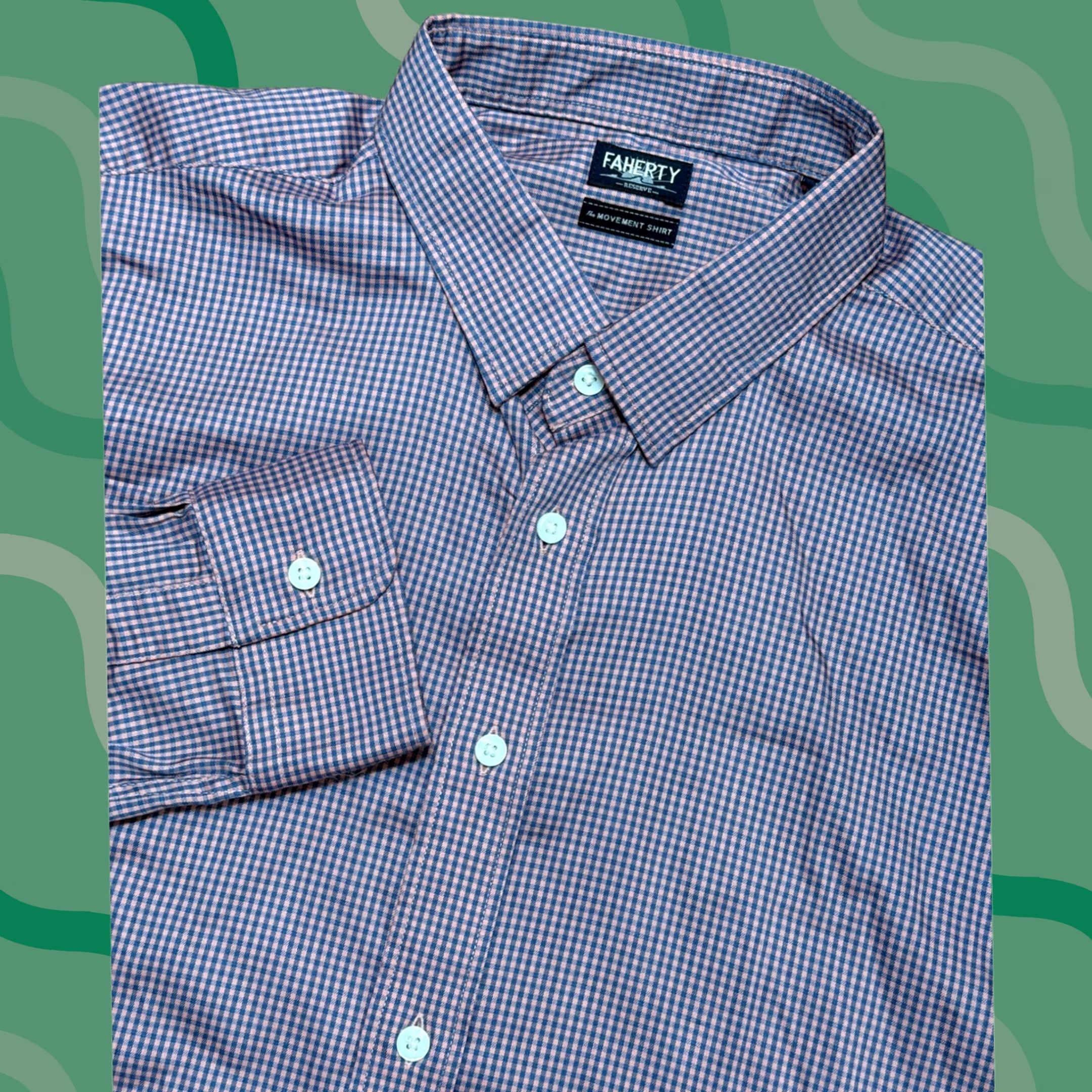 Faherty Faherty Reserve The Movement Shirt Sz XL Blue Pink Gingham Button Down Stretch Size US XL / EU 56 / 4 - 1 Thumbnail