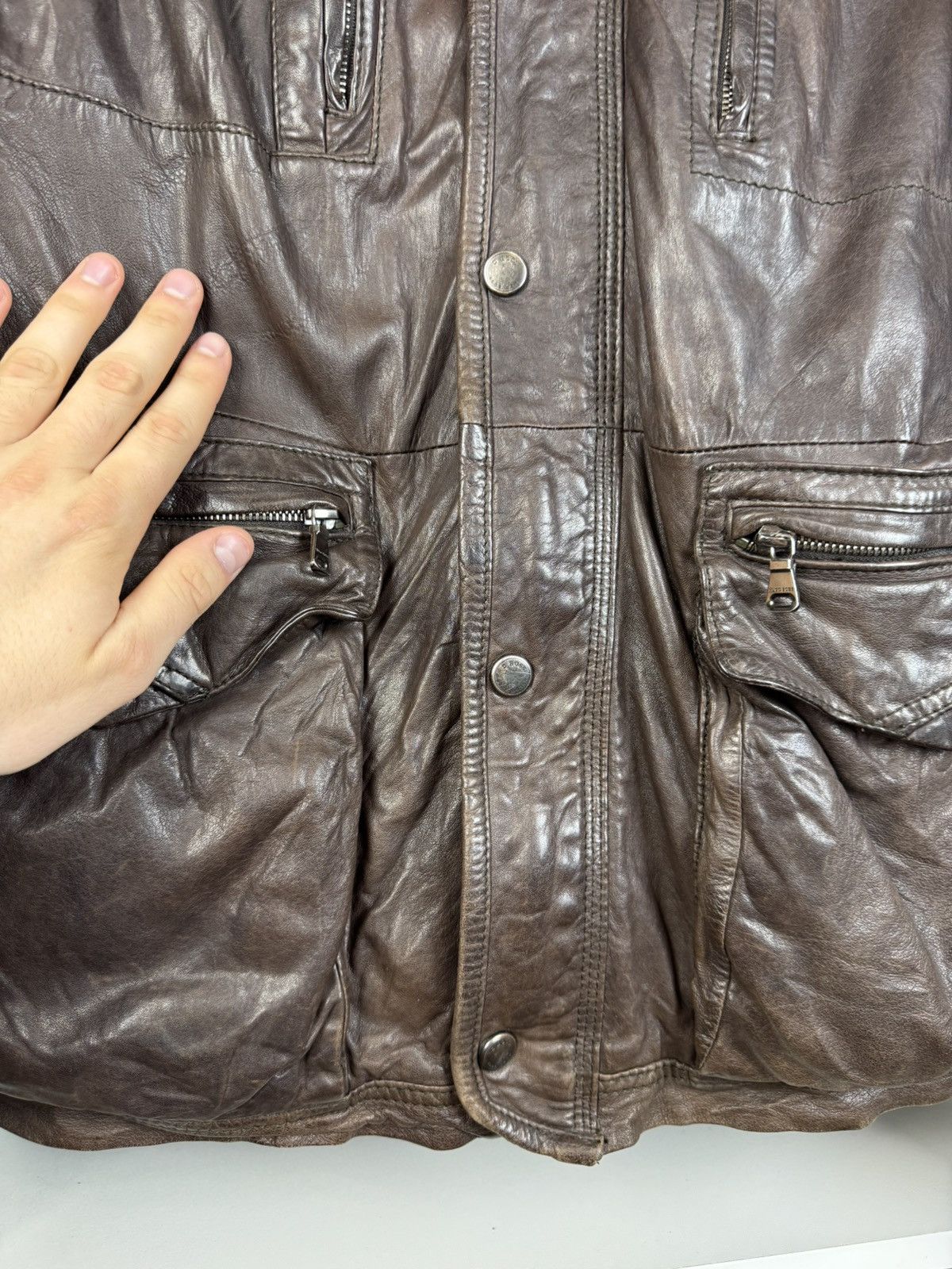 Hugo Boss Hugo Boss Men's Brown Genuine Leather Field Jacket Size US L / EU 52-54 / 3 - 6 Thumbnail
