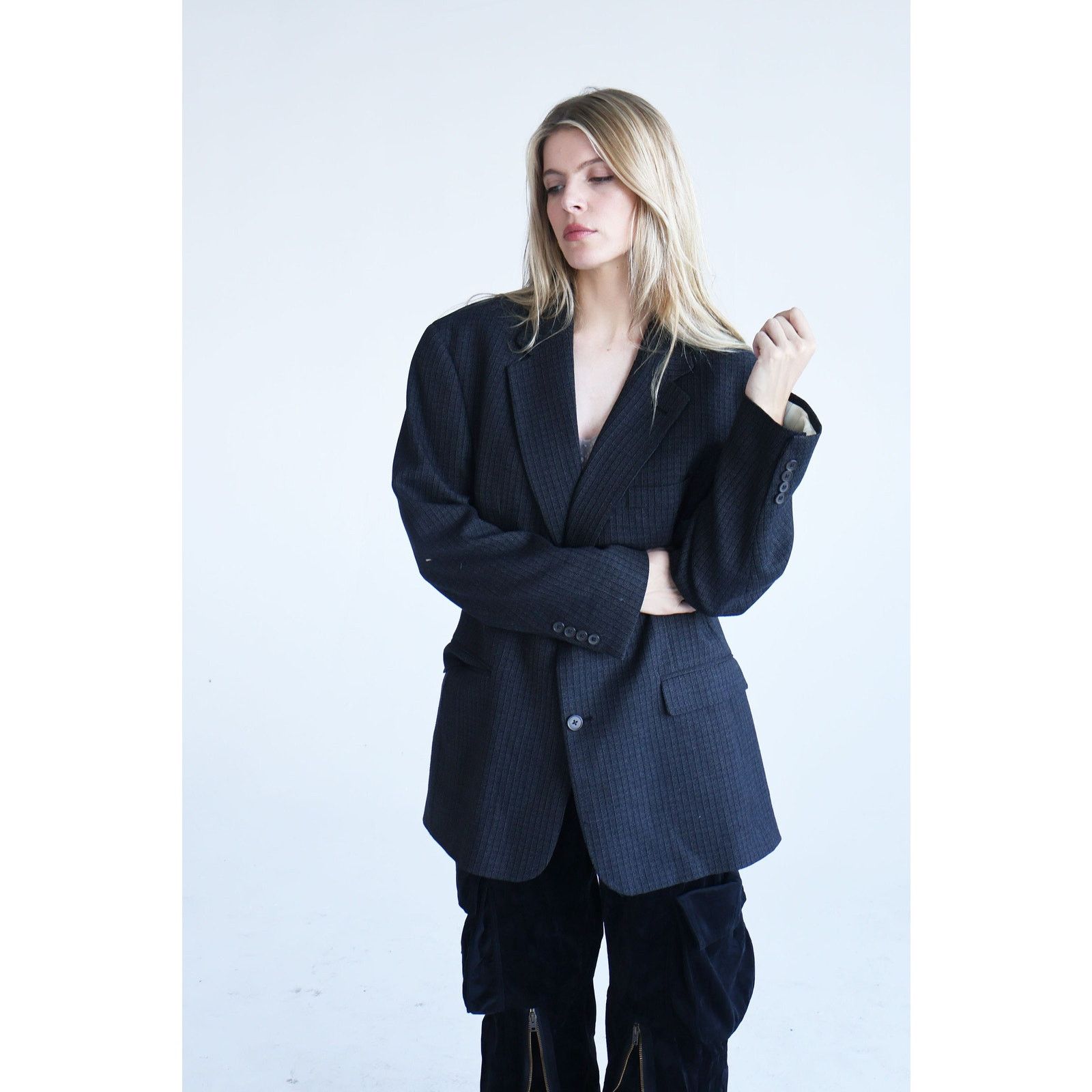 Krizia Vintage 1980s KRIZIA Wool Blend Menswear Blazer Minimal Size US L / EU 52-54 / 3 - 1 Thumbnail