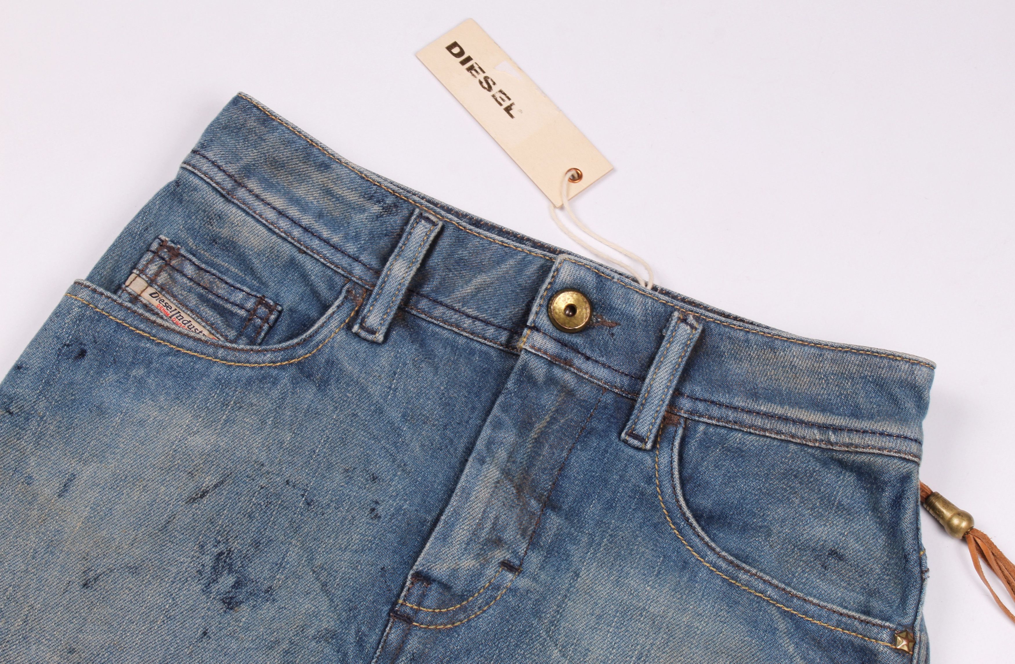Diesel Vintage Y2K Diesel Denim Dirty Grunge Mini Skirt Size 25" / US 0 / IT 36 - 2 Thumbnail