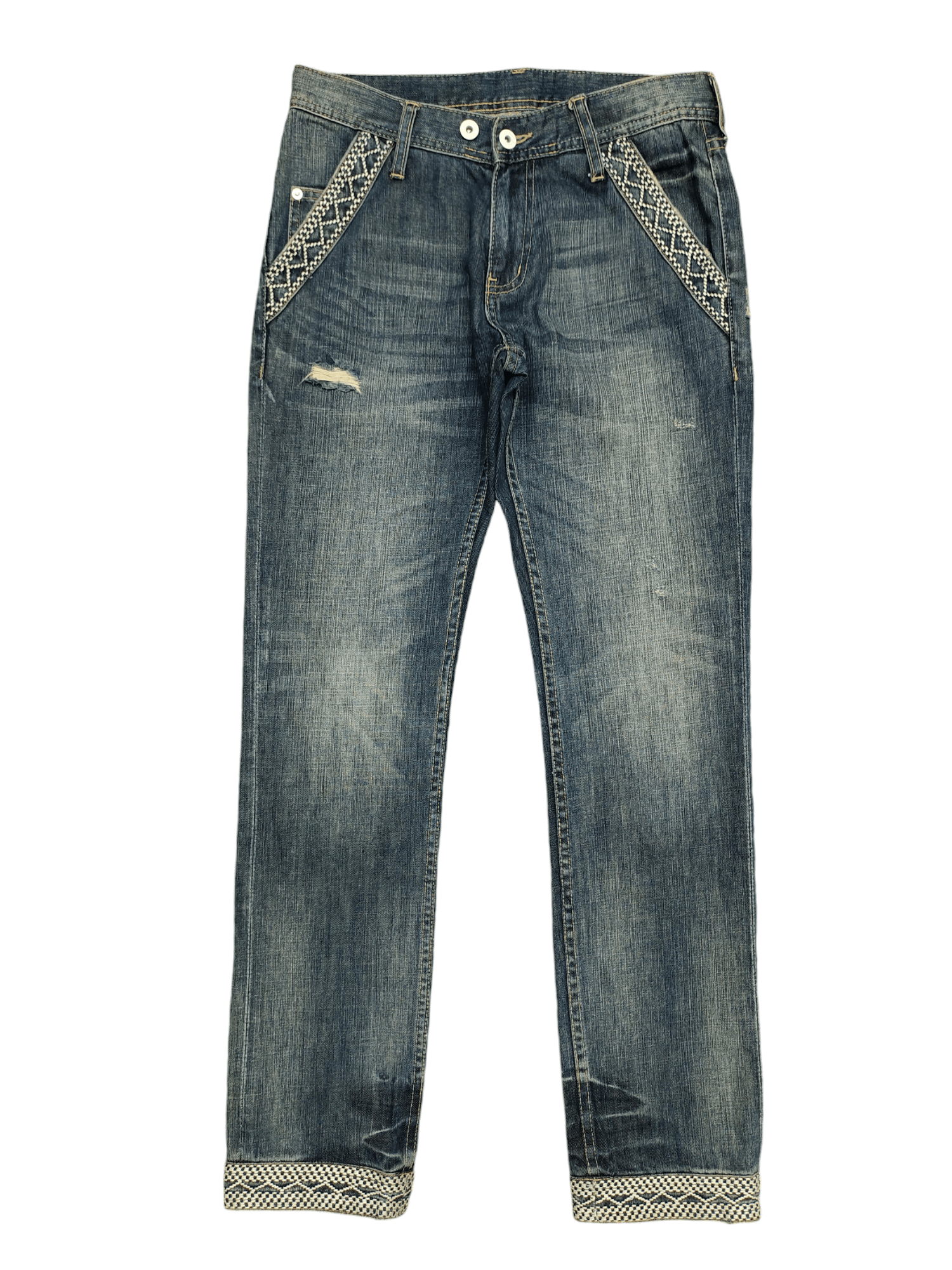 Morgan Homme Vintage Morgan Homme Japan sashiko Embroider Distress Jeans Size US 30 / EU 46 - 1 Thumbnail