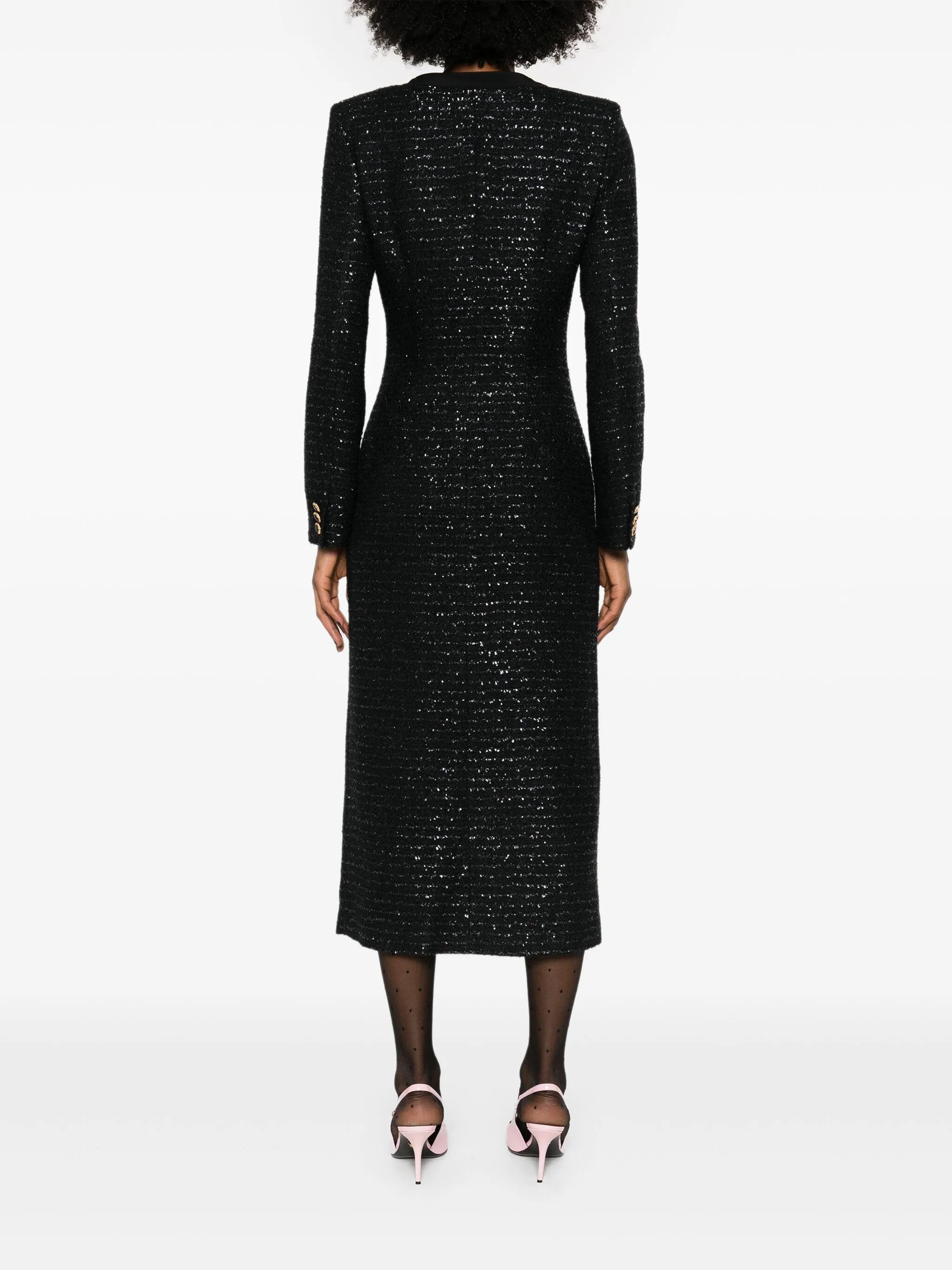 Alessandra Rich o1s22i1n0225 Midi Tweed Dress in Black Size M / US 6-8 / IT 42-44 - 4 Thumbnail