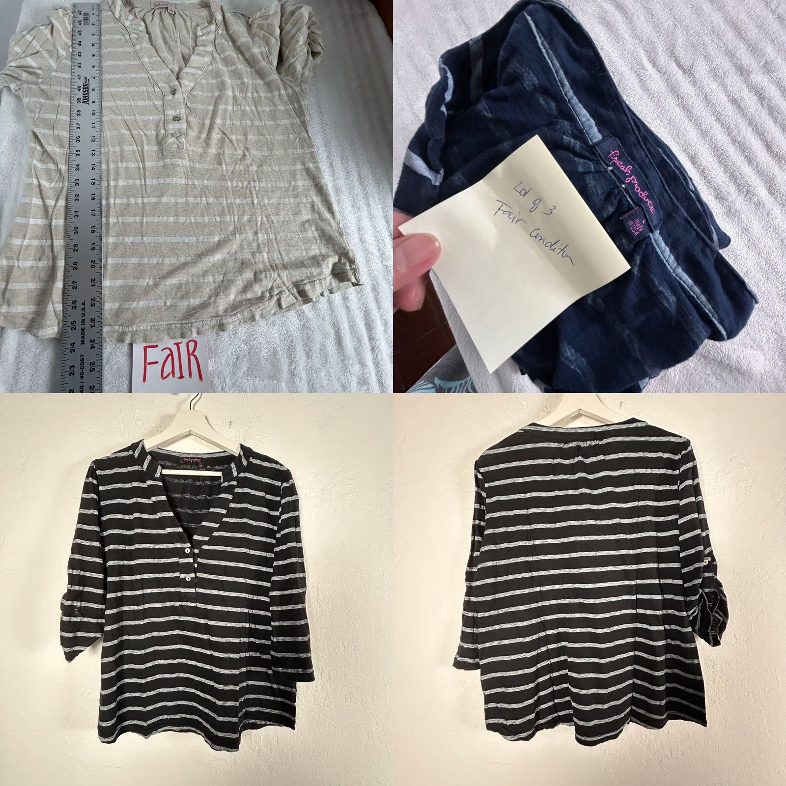 Vintage Fresh Produce Womens Striped 3/4 Sleeve Shirt Large Beige/Blue/Black Lot of 3 Size L / US 10 / IT 46 - 8 Thumbnail
