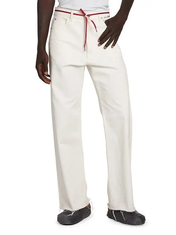 Marni o1w1db11125 Tie-Waist Straight-Leg Trousers in White Size US 32 / EU 48 - 2 Thumbnail