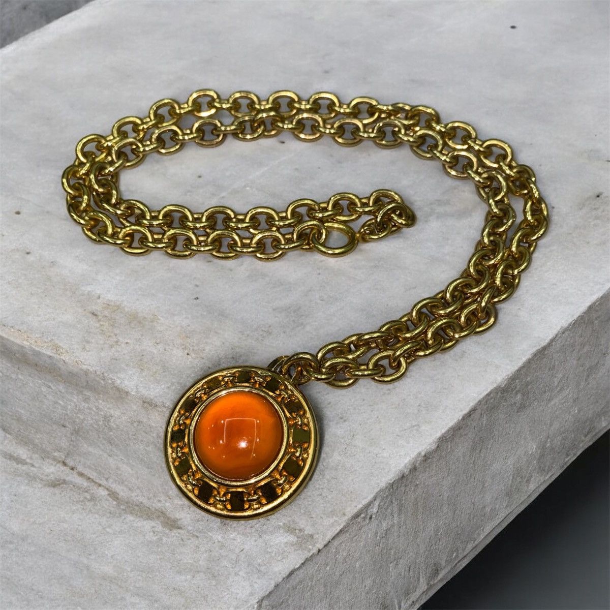 Salvatore Ferragamo Vtg Salvatore Ferragamo orange cabochon pendant necklace Size ONE SIZE - 1 Thumbnail