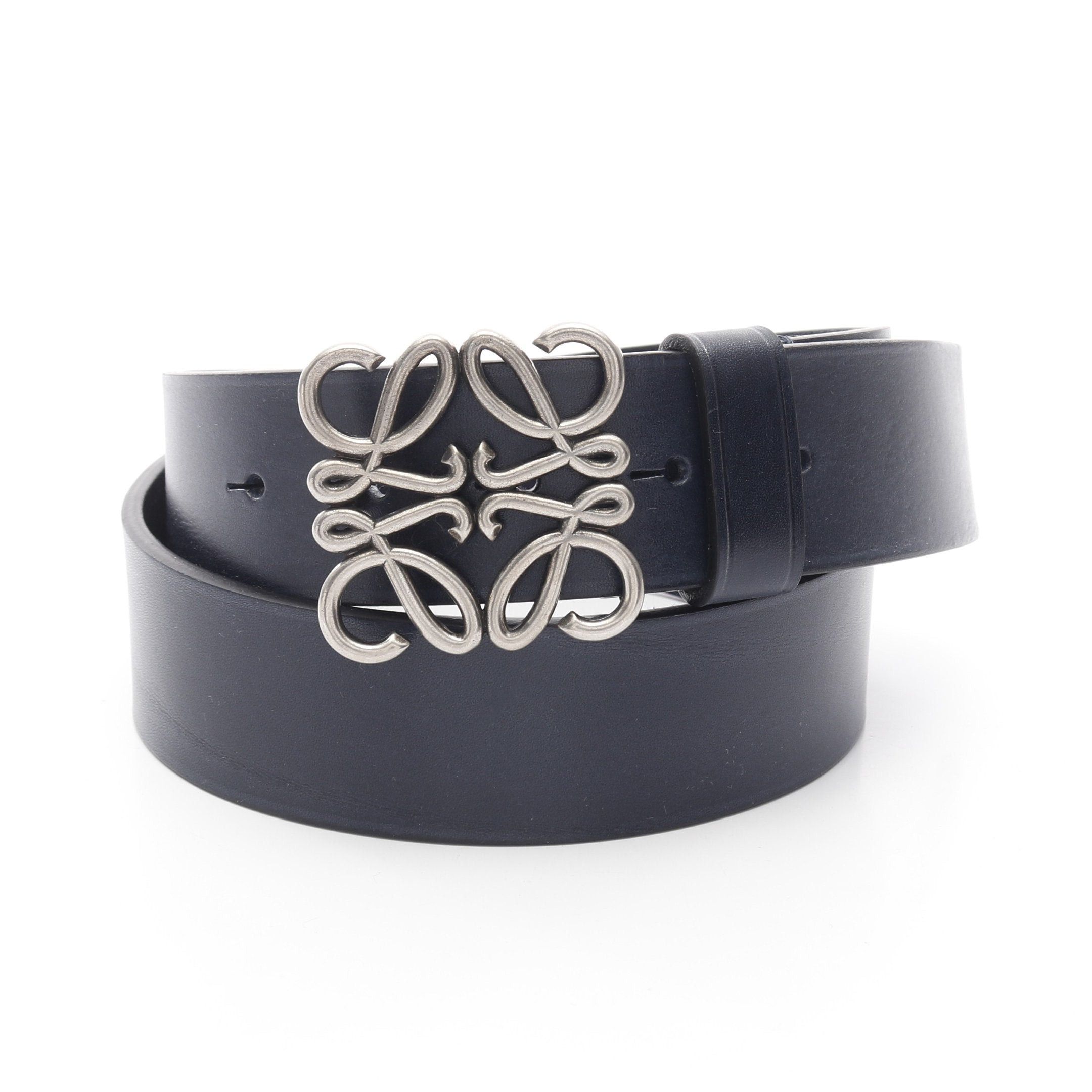 Loewe Chunky Anagram Belt Leather Dark Navy Silver Hardware