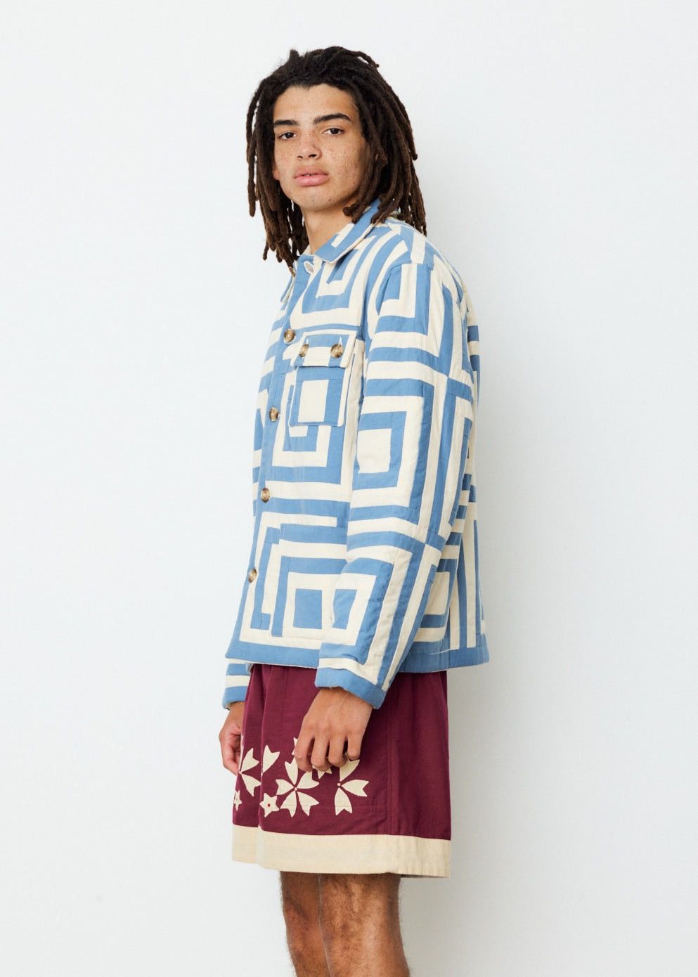 Bode 1495USD Blue White House Steps Reversible Quilted Jacket Size US L / EU 52-54 / 3 - 7 Thumbnail