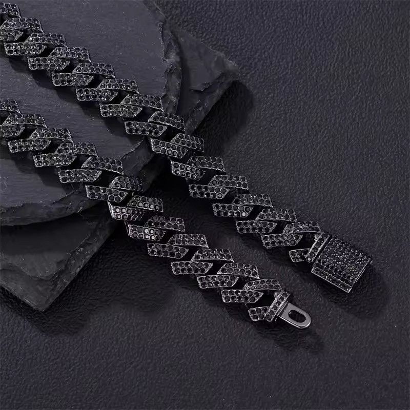 Jewelry 15MM Cuban Link Chain 2Row Black Iced Out Necklace Size ONE SIZE - 3 Thumbnail