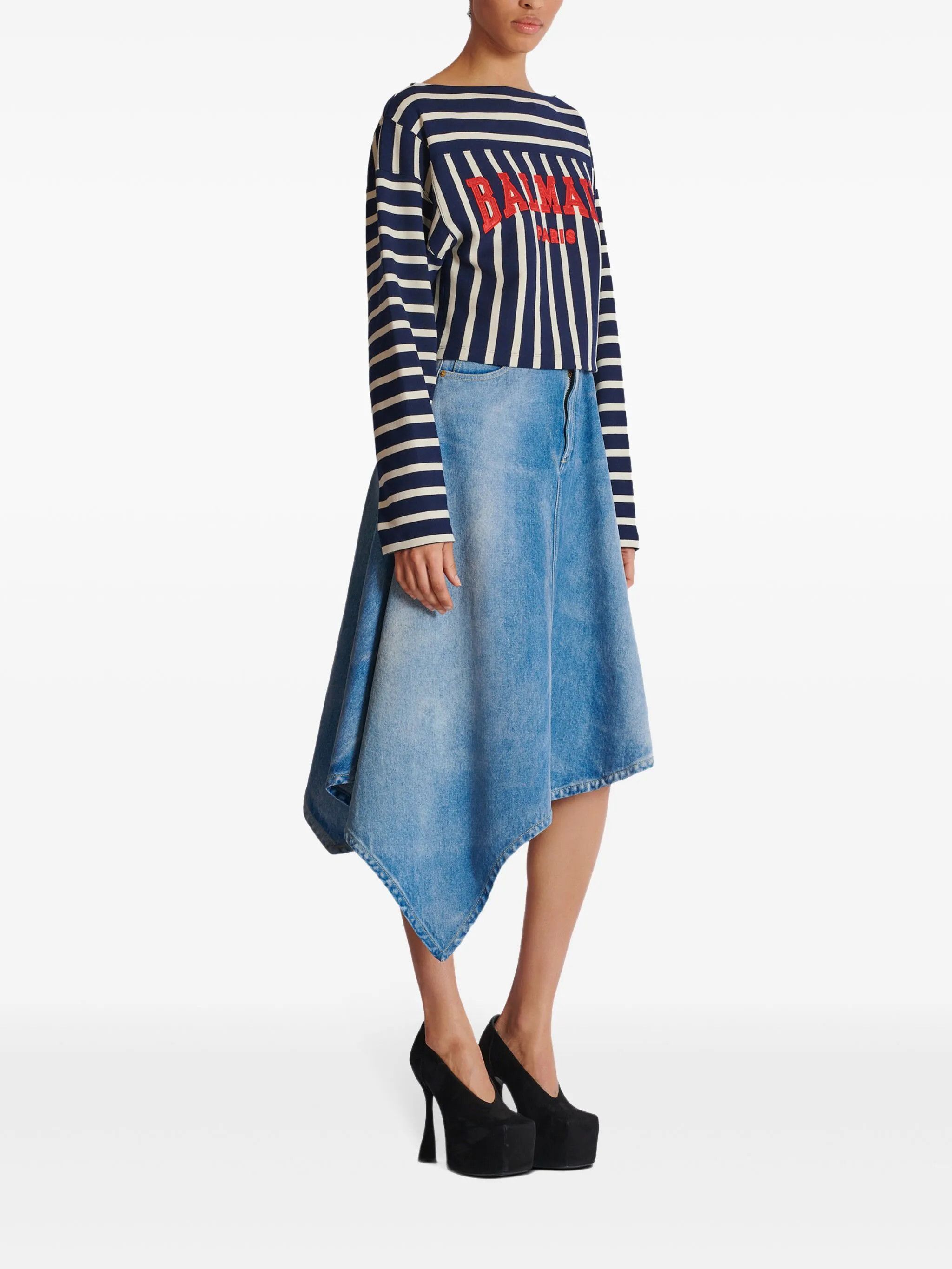 Balmain o1s1wg111025 Baseball Top in Blue / White Size M / US 6-8 / IT 42-44 - 3 Thumbnail