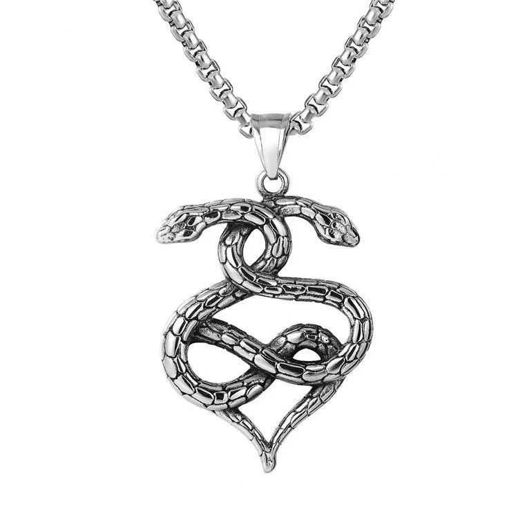 Jewelry Gothic Winding Double Snake Heart Necklace Size ONE SIZE - 3 Thumbnail