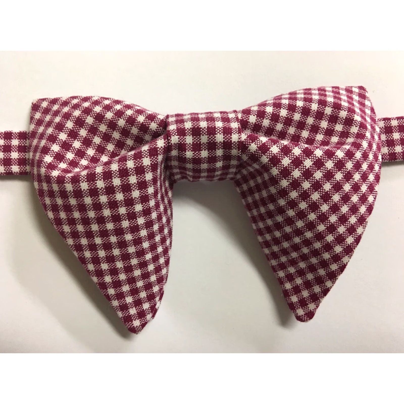 VINTAGE Handmade Bow Tie 70s Burgundy Gingham Check Plaid Pre-tied Wedding Gift for Him Mens