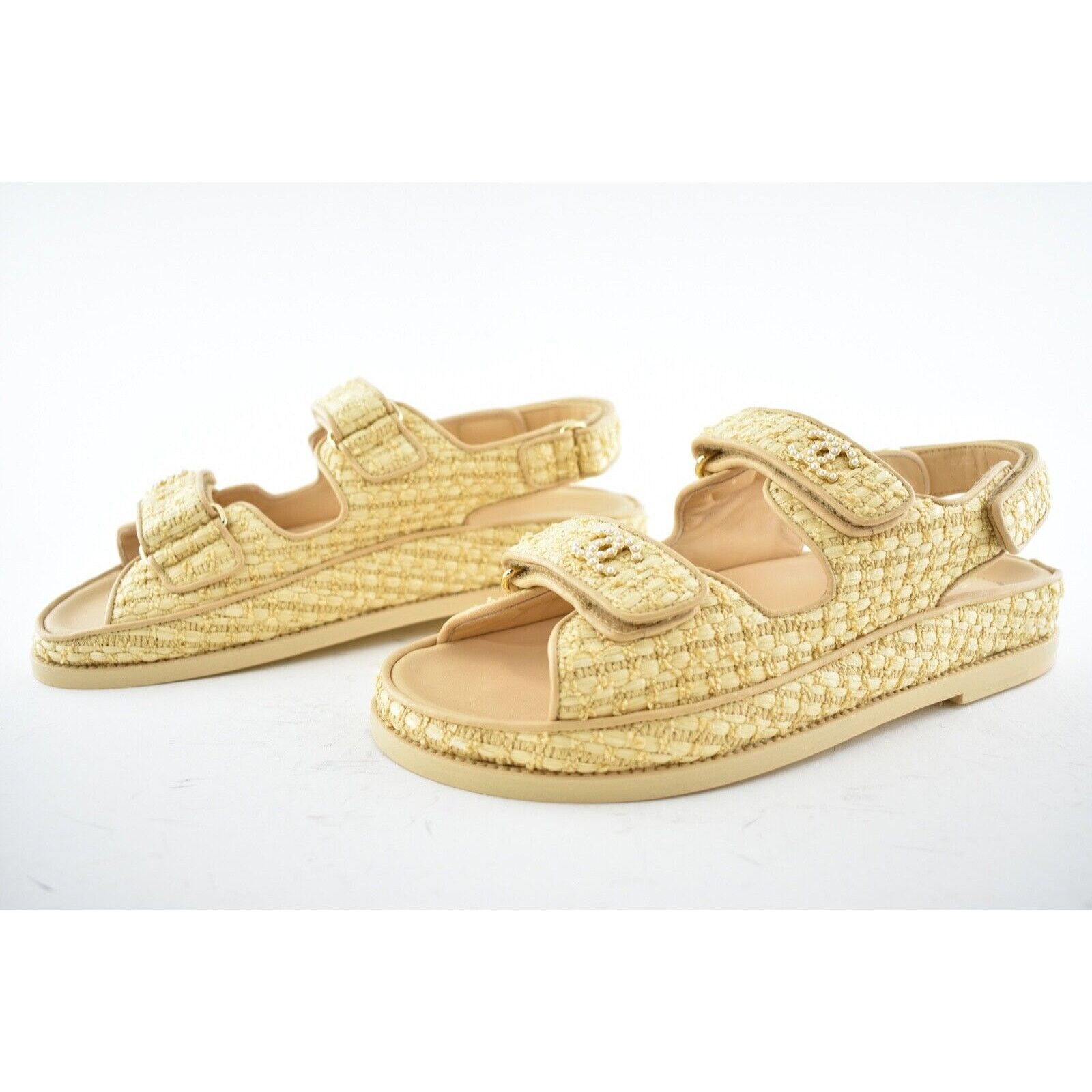Chanel Chanel 21C Beige Raffia Pearl CC Logo Mule Slide Strap Flat Size US 6 / IT 36 - 10 Thumbnail