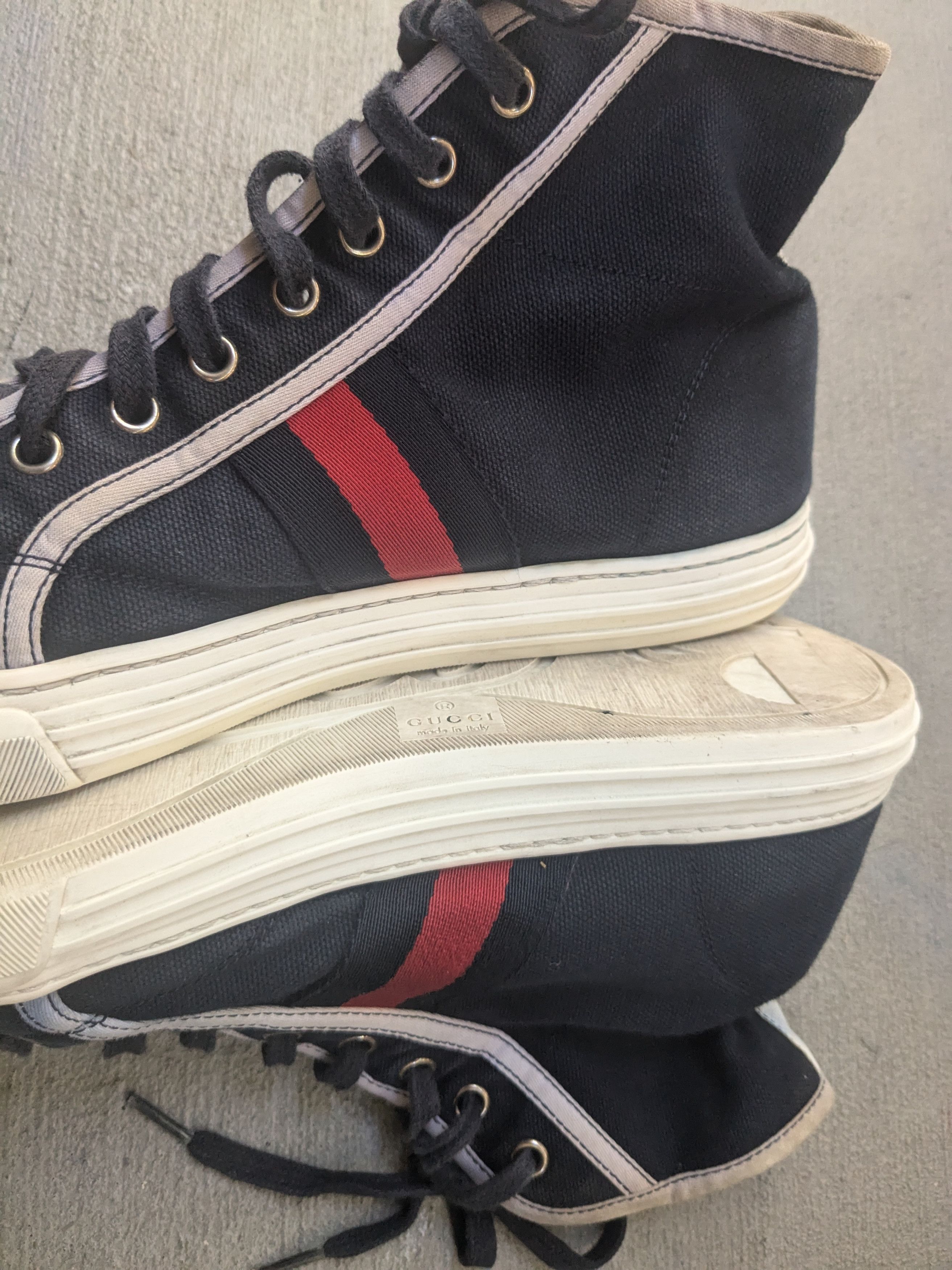Gucci Gucci Sneakers Navy Blue 9.5 Canvas High Top Leather Size US 9.5 / EU 42-43 - 12 Thumbnail