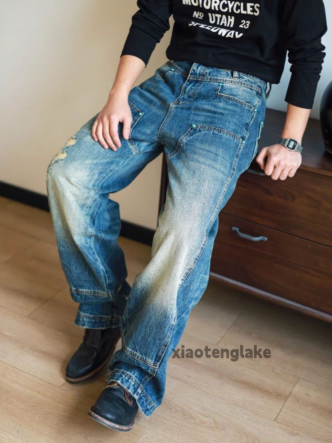 Jean xtl washed faded loose baggy hiphop carpenter jeans Size US 34 / EU 50 - 3 Thumbnail