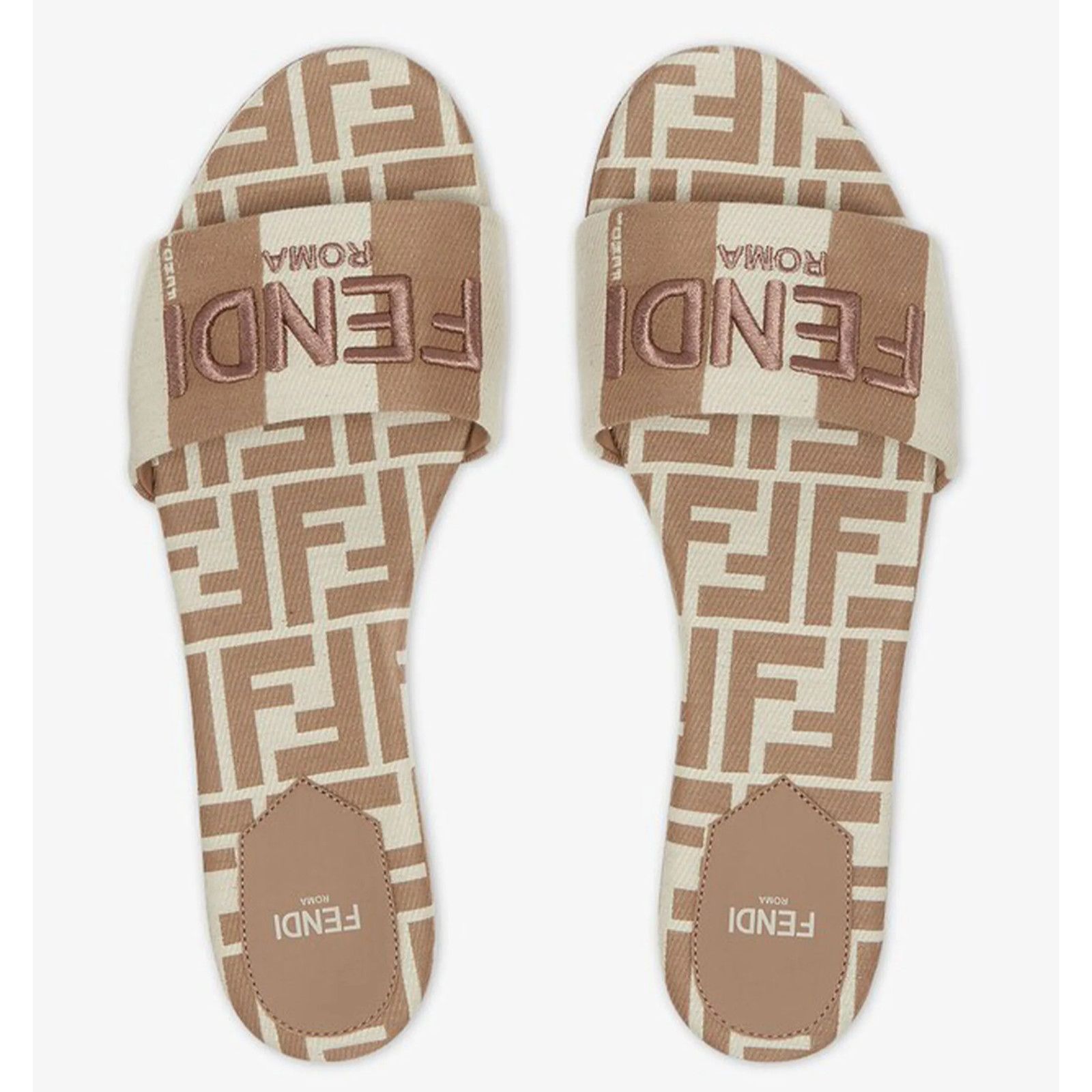 Fendi Fendi Beige Sand Striped FF Monogram Logo Mule Slide Flat Size US 8 / IT 38 - 1 Thumbnail