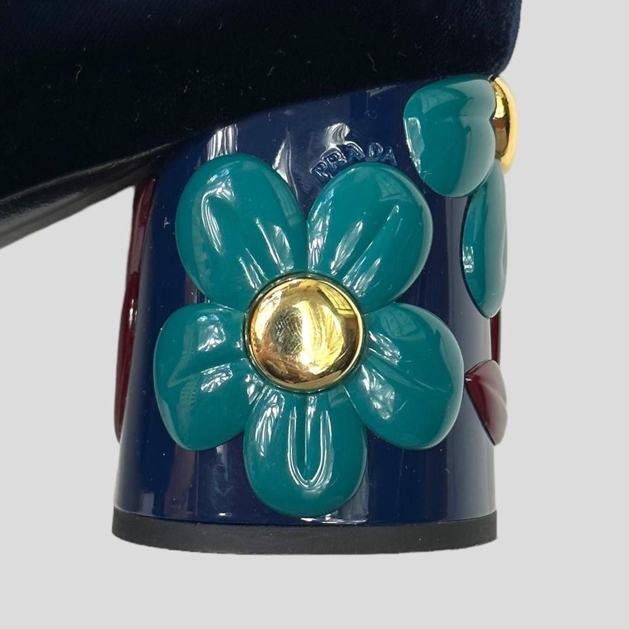 Prada Prada Milano Floral Heel Blue Velvet Boots - UK7 Size US 8 / IT 38 - 2 Thumbnail