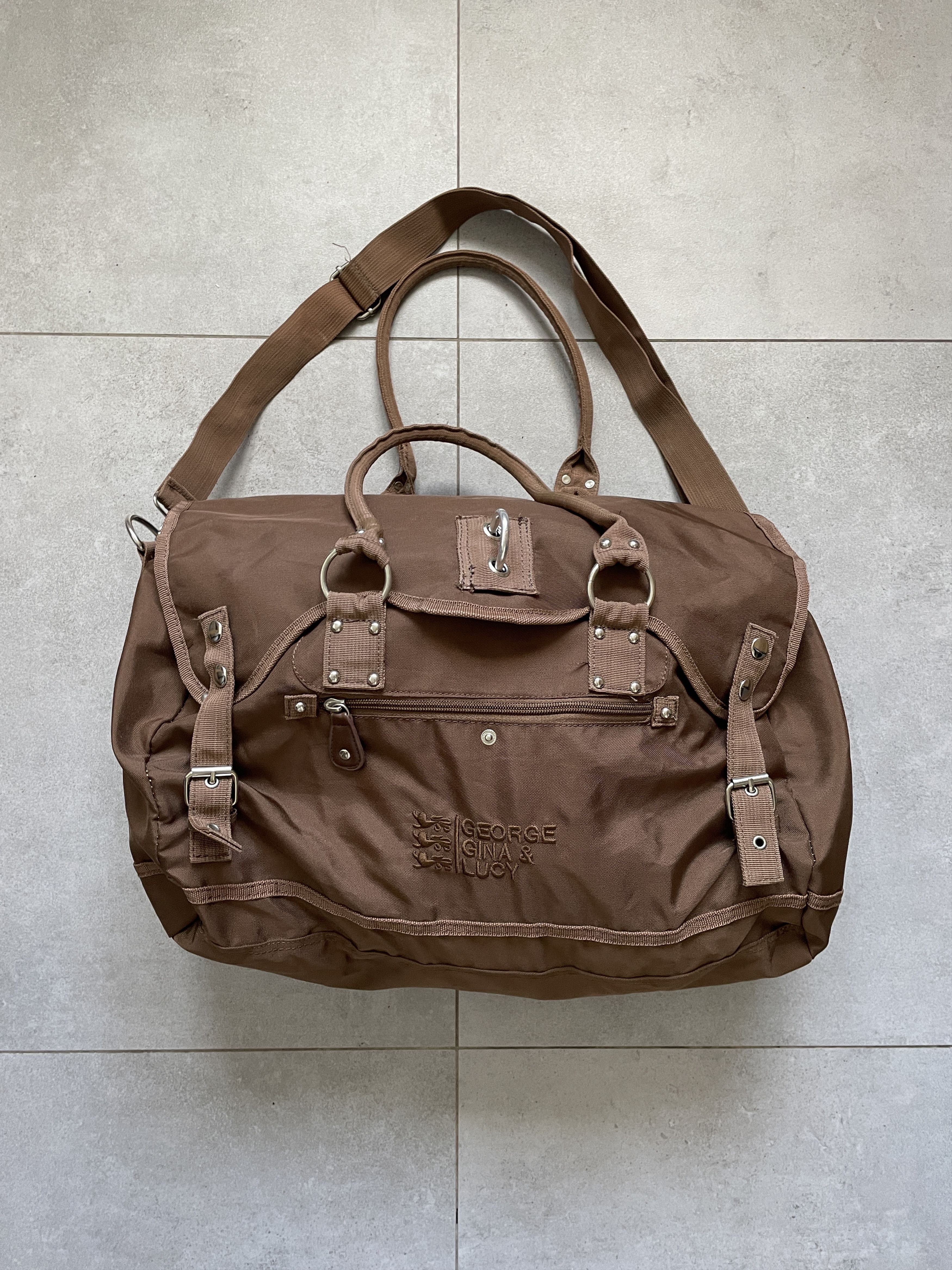 George Gina & Lucy × Japanese Brand GEORGE GINA LUCY Y2K AVANT GARDE BROWN WEEKEND DUFFLE BAG Size ONE SIZE - 4 Thumbnail