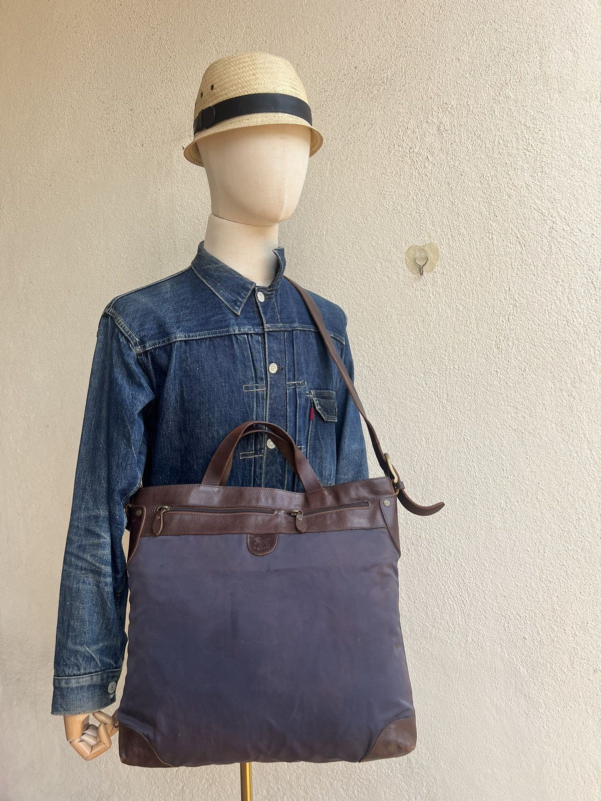 Il Bisonte Vintage IL BISONTE Sun Faded Nylon Leather 2 Way Bag Size ONE SIZE - 4 Thumbnail