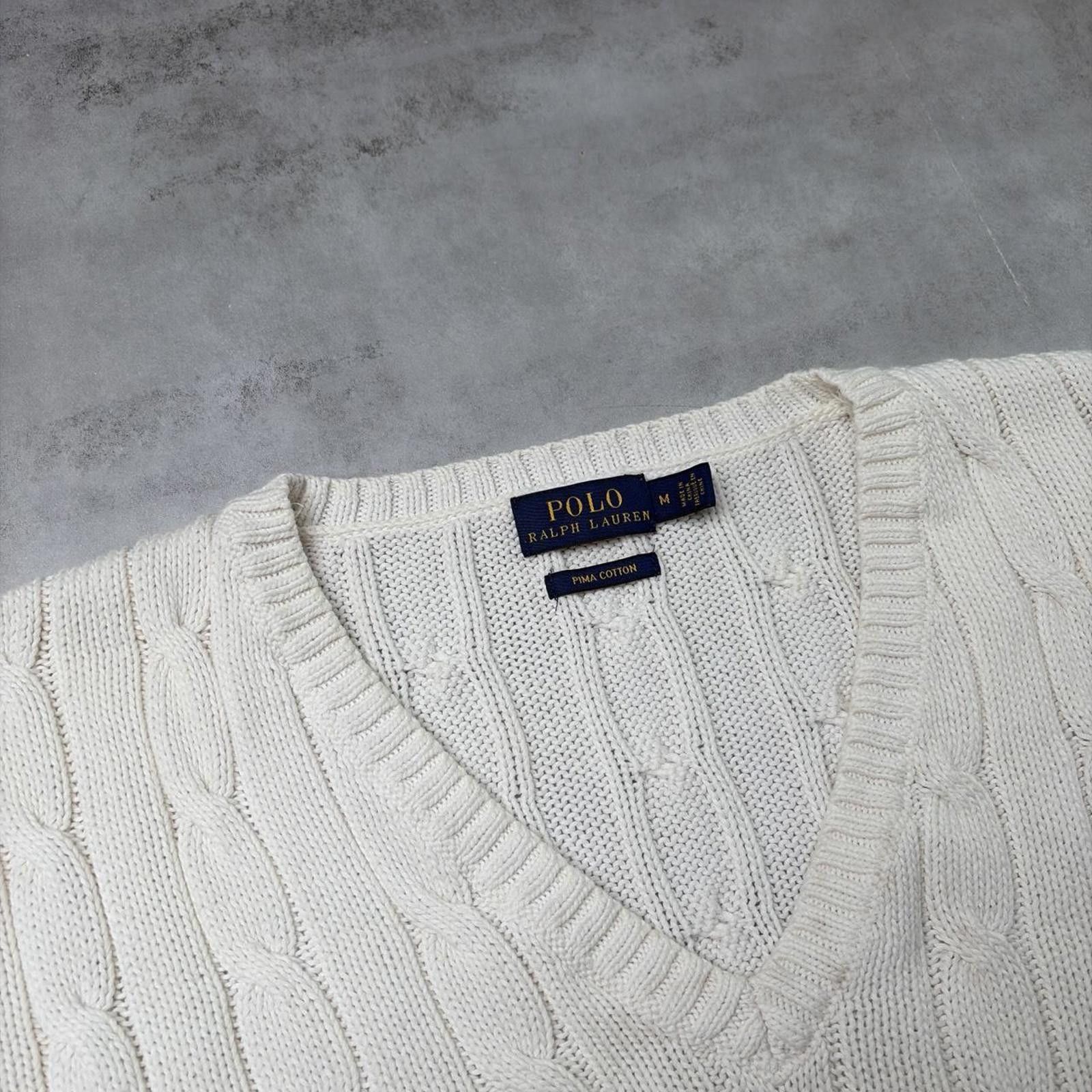 Polo Ralph Lauren Y2K White Polo Ralph Lauren Quilted Knit V-Neck Sweater Size M / US 6-8 / IT 42-44 - 5 Thumbnail