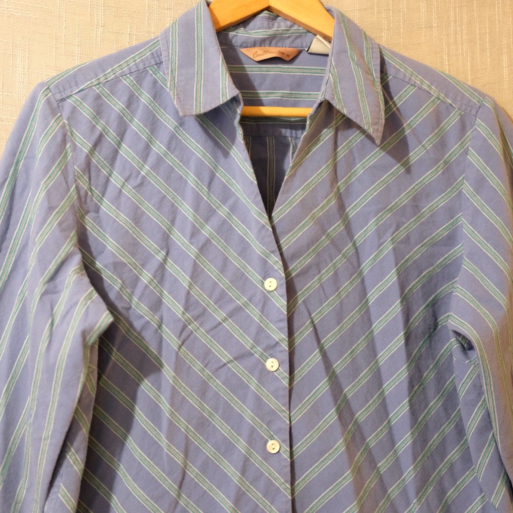 Vintage Caribbean Joe Button Shirt Top Blouse Blue Green Chevron Women's XL #A19-3 Size XL / US 12-14 / IT 48-50 - 2 Thumbnail