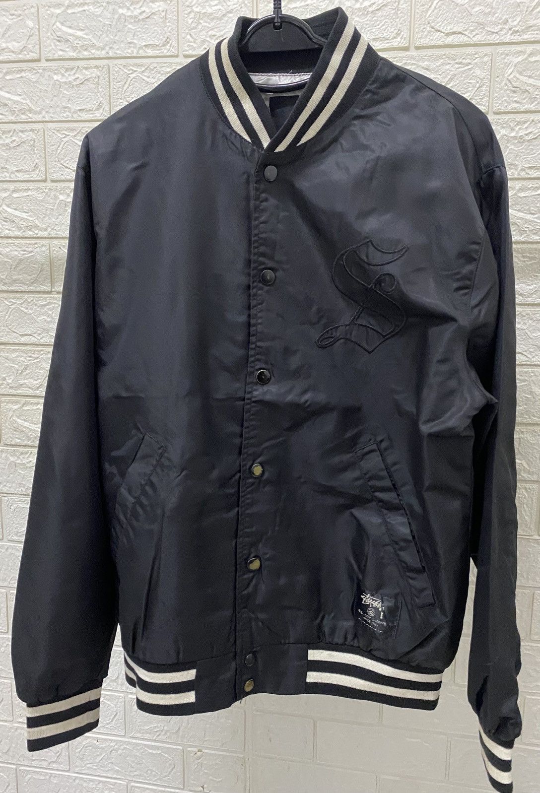 Stussy Stussy S Talk Melton Varsity Jacket Black | Grailed