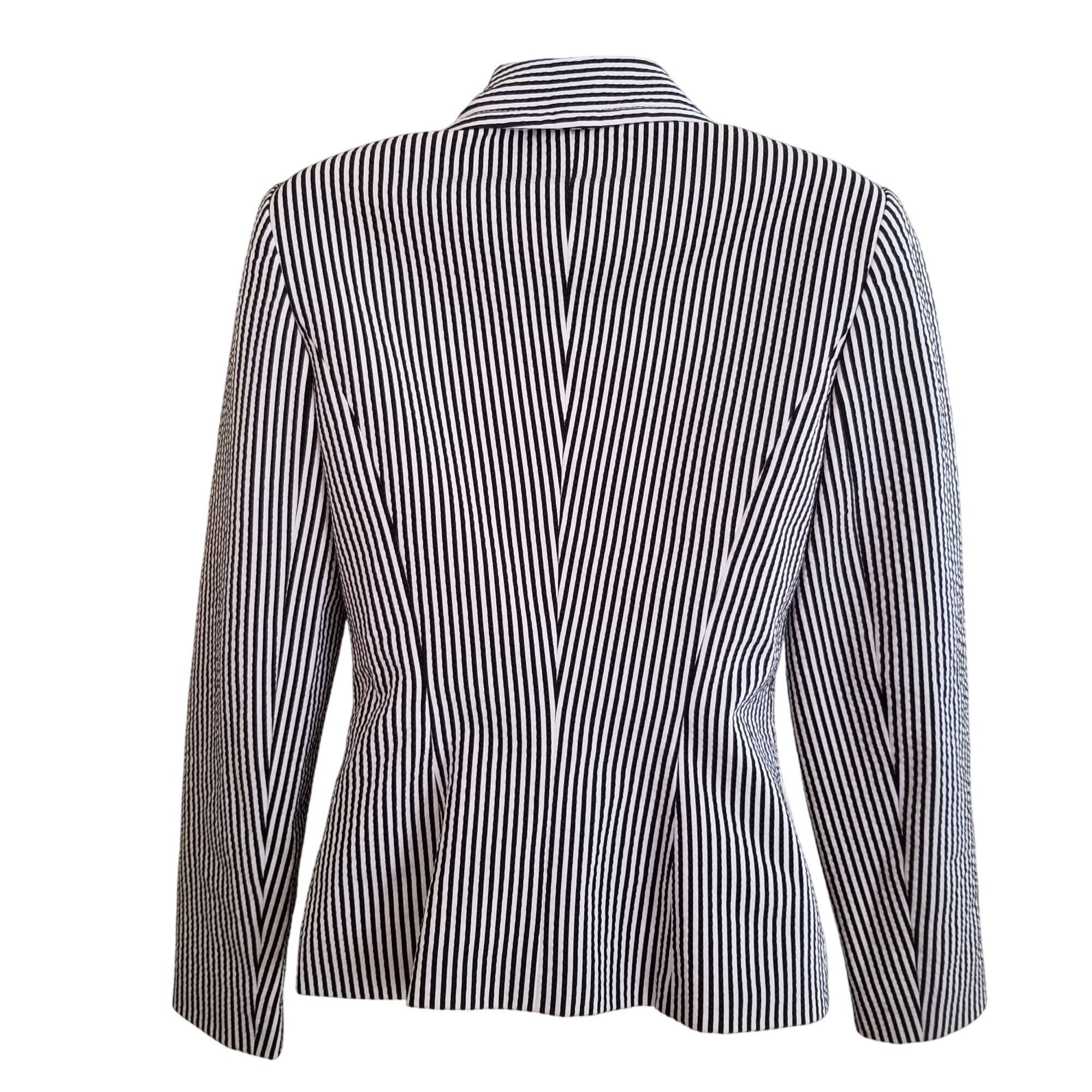 Trina Turk Trina Turk 2 Black White Stripe Seersucker Blazer Jacket Twe Size XS / US 0-2 / IT 36-38 - 5 Thumbnail