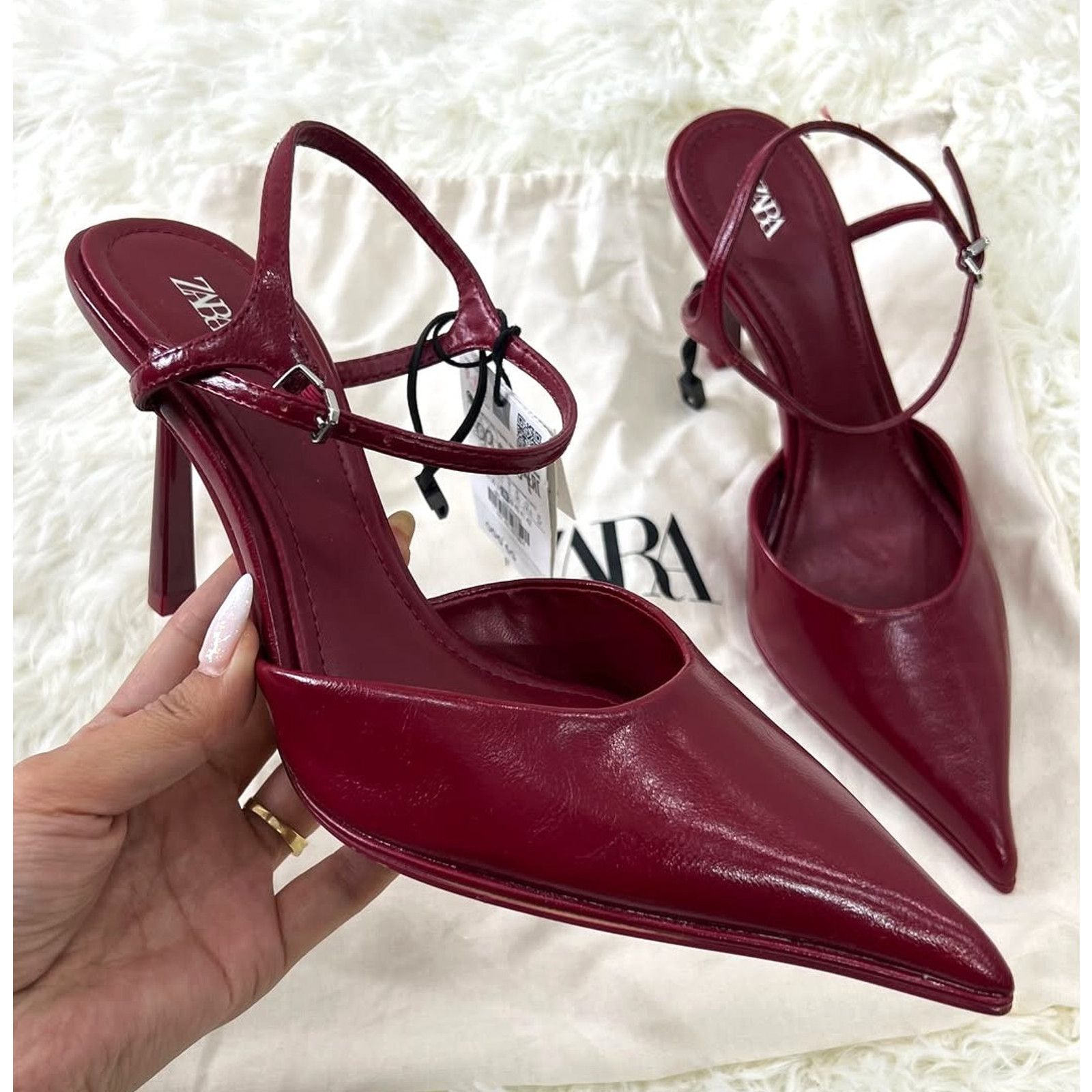 Zara ZARA Cherry Red Slingback Heels Pointed Toe Pumps NWT Size US 9 / IT 39 - 13 Thumbnail