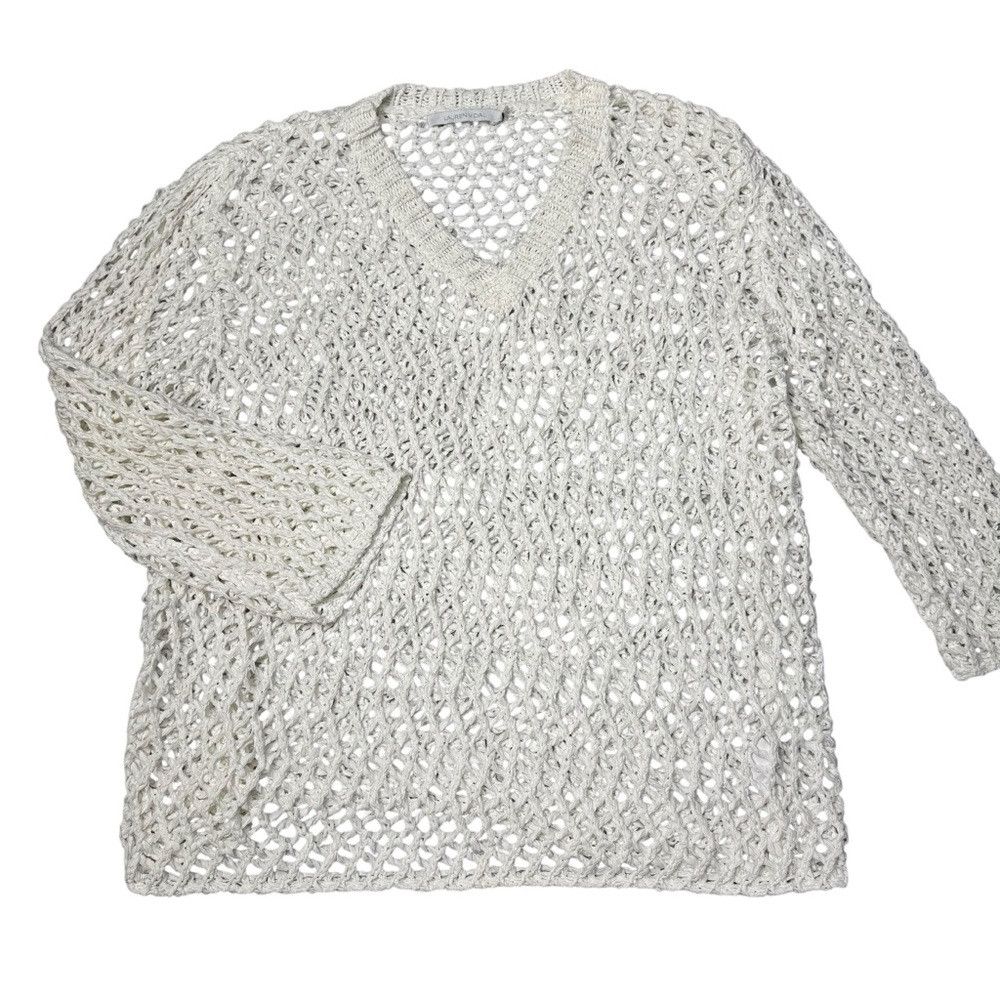 Other Lauren Vidal V-Neck Open Knit White Long Sleeve Sweater Siz Size XL / US 12-14 / IT 48-50 - 5 Thumbnail