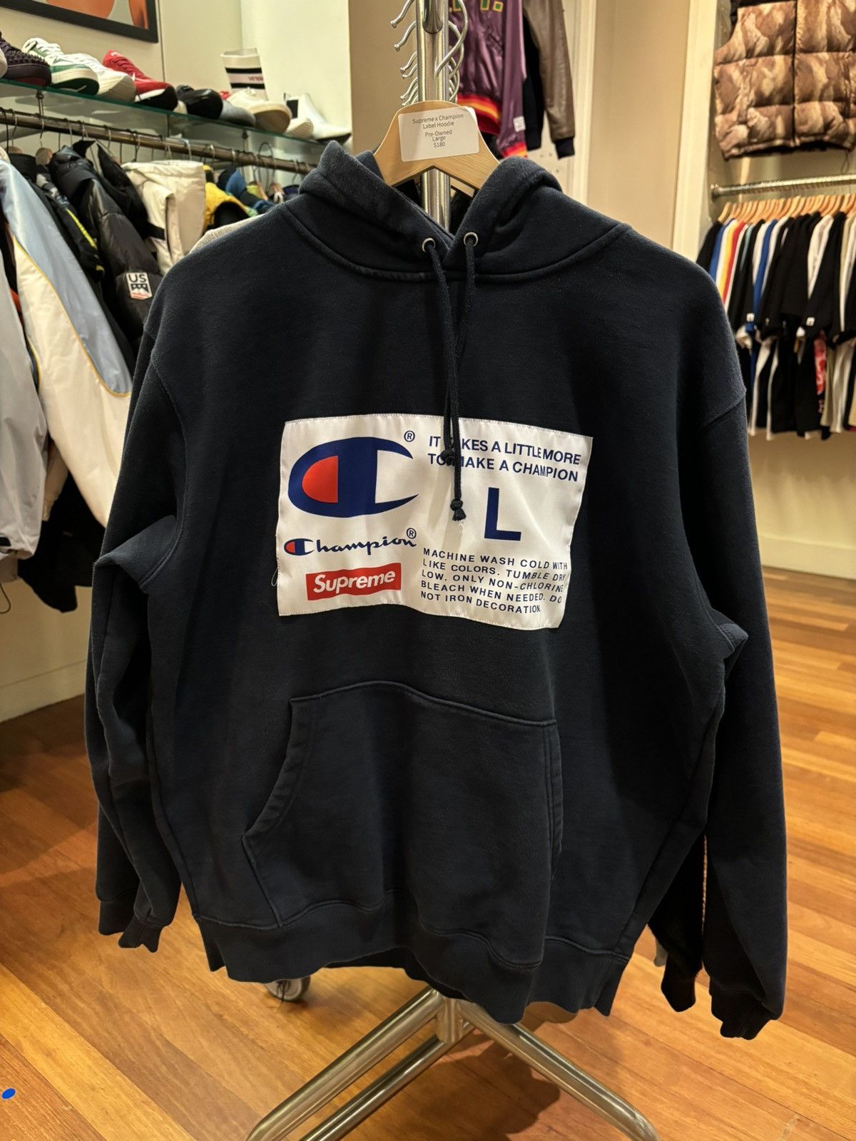 Supreme champion label hoodie sale