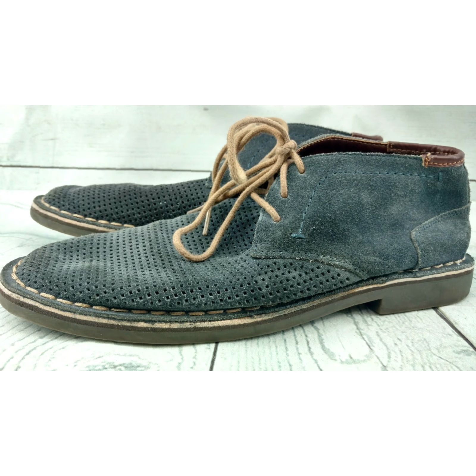 Kenneth Cole Kenneth Cole Reaction Desert Hill Chukka Boot Blue Men 8M Leather Ankle Boots Casual Velvet Perforated Size US 8 / EU 41 - 4 Thumbnail