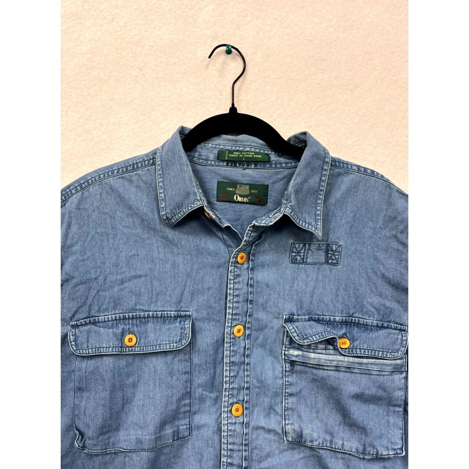 Orvis Orvis Mens Large Denim Button-Up Shirt 100% Cotton Long Sleeve Blue Casual Mens Large Denim Shirt Size US L / EU 52-54 / 3 - 4 Thumbnail