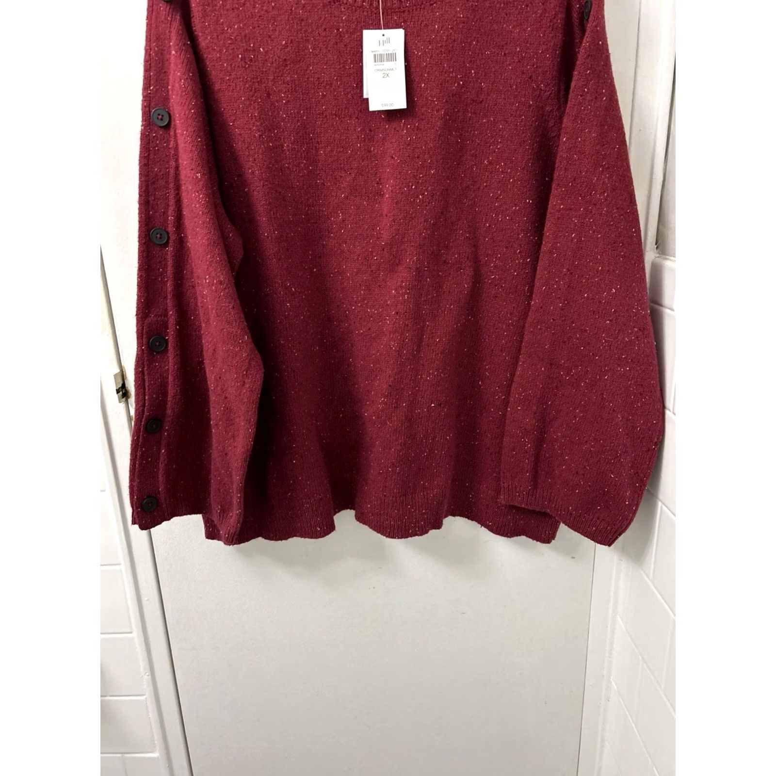 Vintage VINTAGE J Jill Sweater Womens 2X Red Tweed Knit Button Sleeve Cotton L/S NWT 9 MSRP Size XXL / US 16-18 / IT 52-54 - 3 Thumbnail