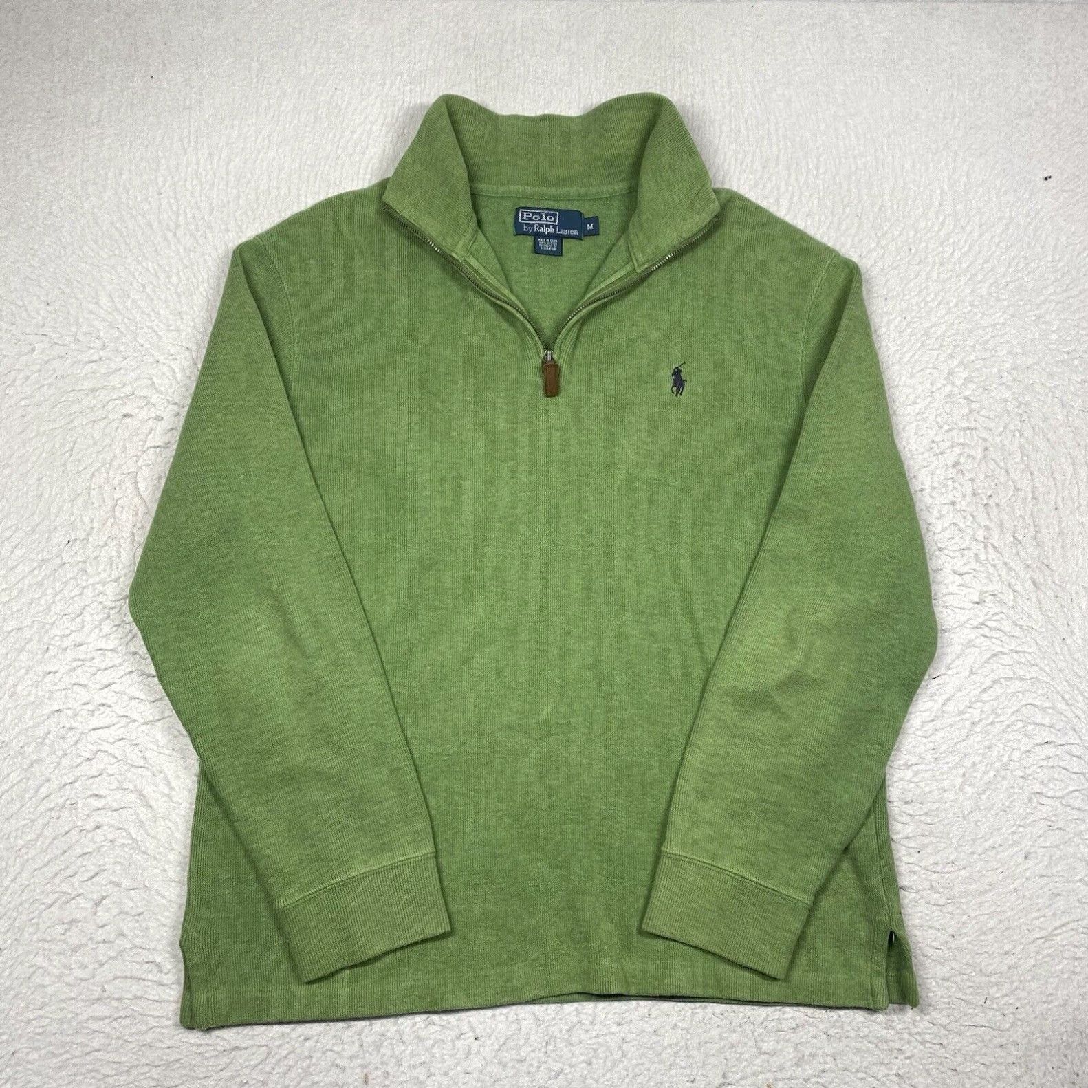 POLO Ralph Lauren 100% Cotton authentic knit Mens 1/4 zip Luxury sweater MED