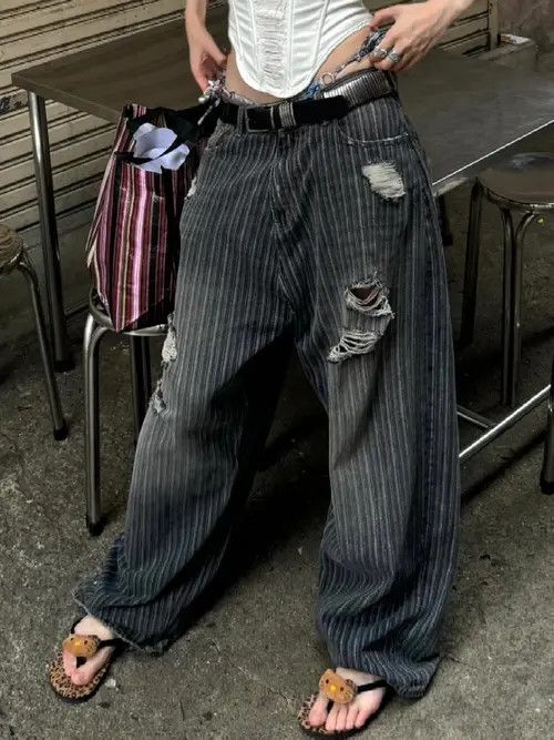 Japanese Brand Y2k Vintage Striped Wide Leg Size 27" / US 4 / IT 40 - 2 Thumbnail