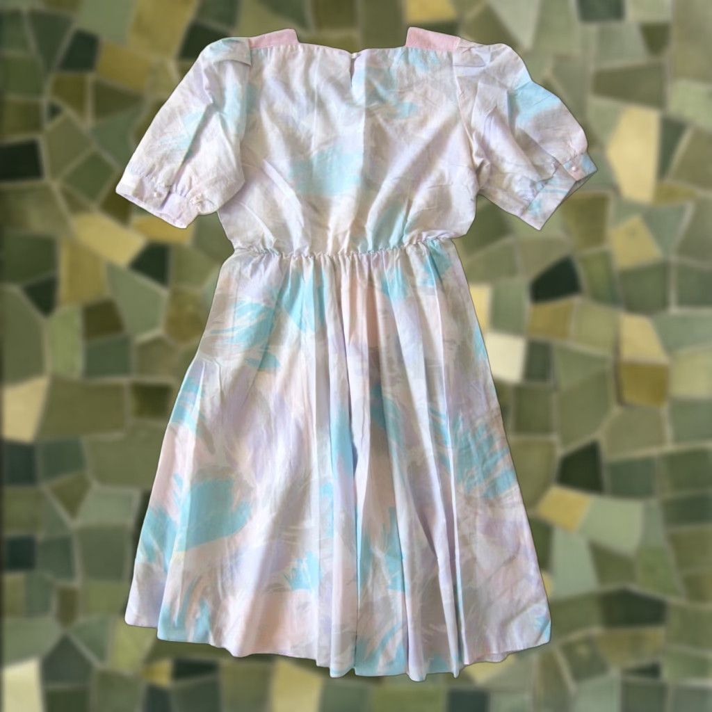Pinko Vtg L.A. Gal Pink Blue Grey Purple Short Sleeve Sheath Empire House Dress Large Size 36" / US 14 / IT 50 - 1 Thumbnail