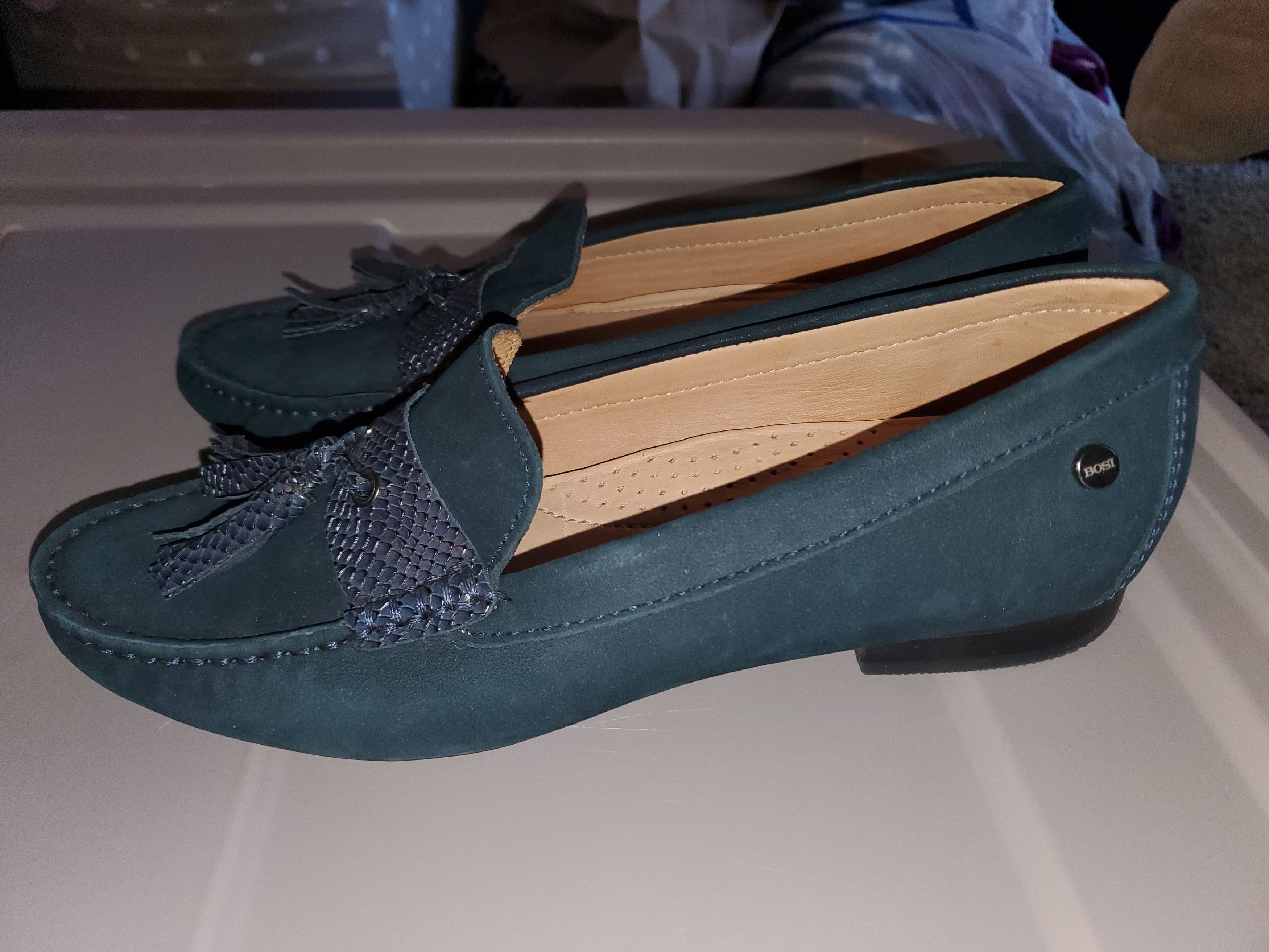 Other Bosi authentic blue suede + leather loafer moccasins Size US 6 / IT 36 - 6 Thumbnail