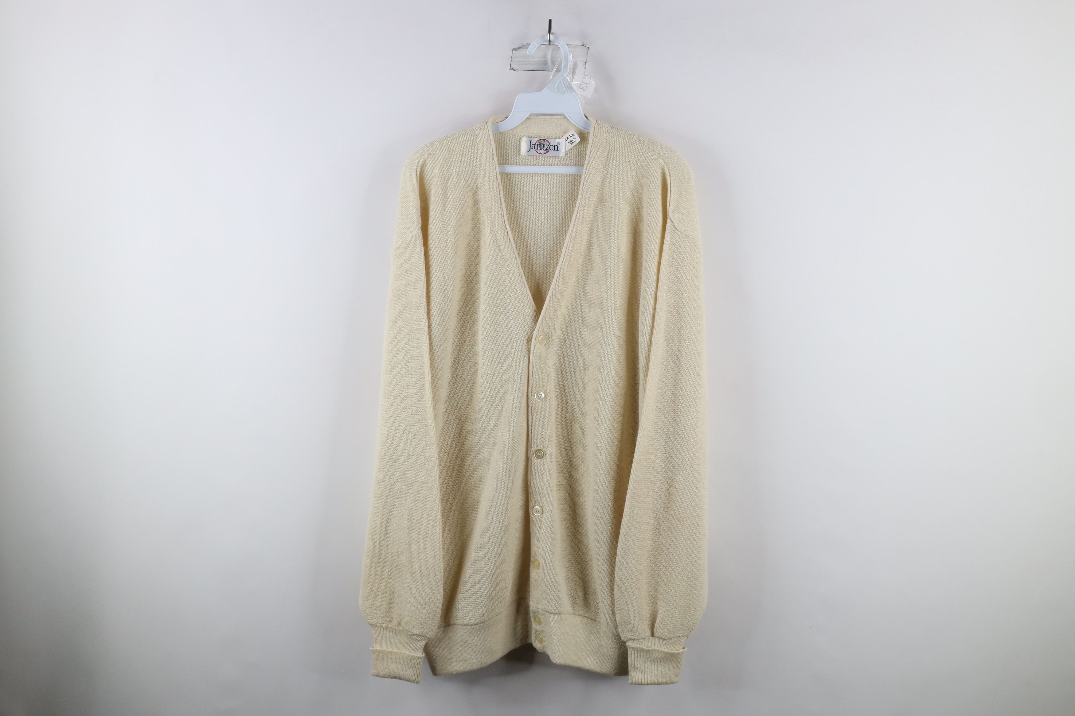 image of Vintage 70's Streetwear Knit Cardigan Sweater Beige Usa, Men's (Size 2XL)