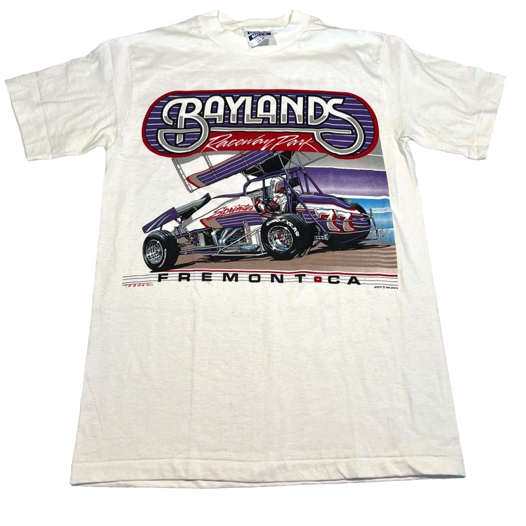 Hanes VINTAGE 80s Baylands Racing Park Fremont T Shirt Men’s Small Short Sleeve White Cotton Blend Hanes Men Rockabilly Single Stitch Dbl Size US S / EU 44-46 / 1 - 3 Thumbnail