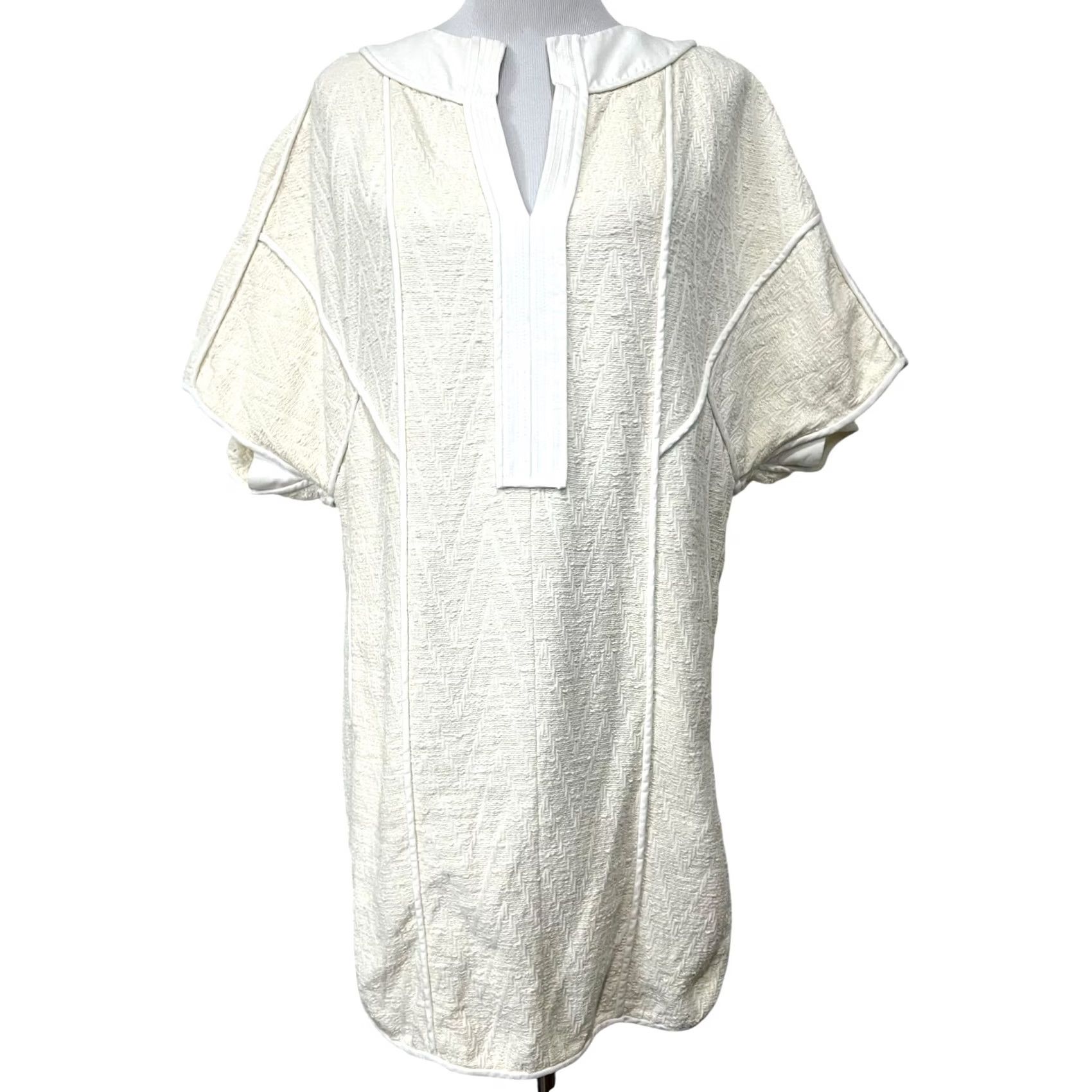 Bcbgmaxazria BCBGMAXAZRIA Runway Shirt Dress Ivory 100% Cotton Sleeveless M Women's Shirt Dress Tunic Modern Oversized Lace 34.5" Length Womens Size M / US 6-8 / IT 42-44 - 2 Thumbnail