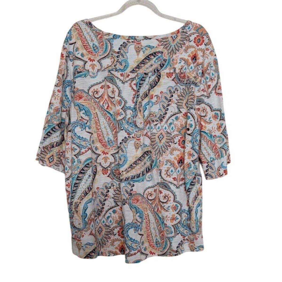 Designer Chicos 3 Paisley Boho Shirt Size XL White Cotton Modal Short Size XL / US 12-14 / IT 48-50 - 9 Thumbnail