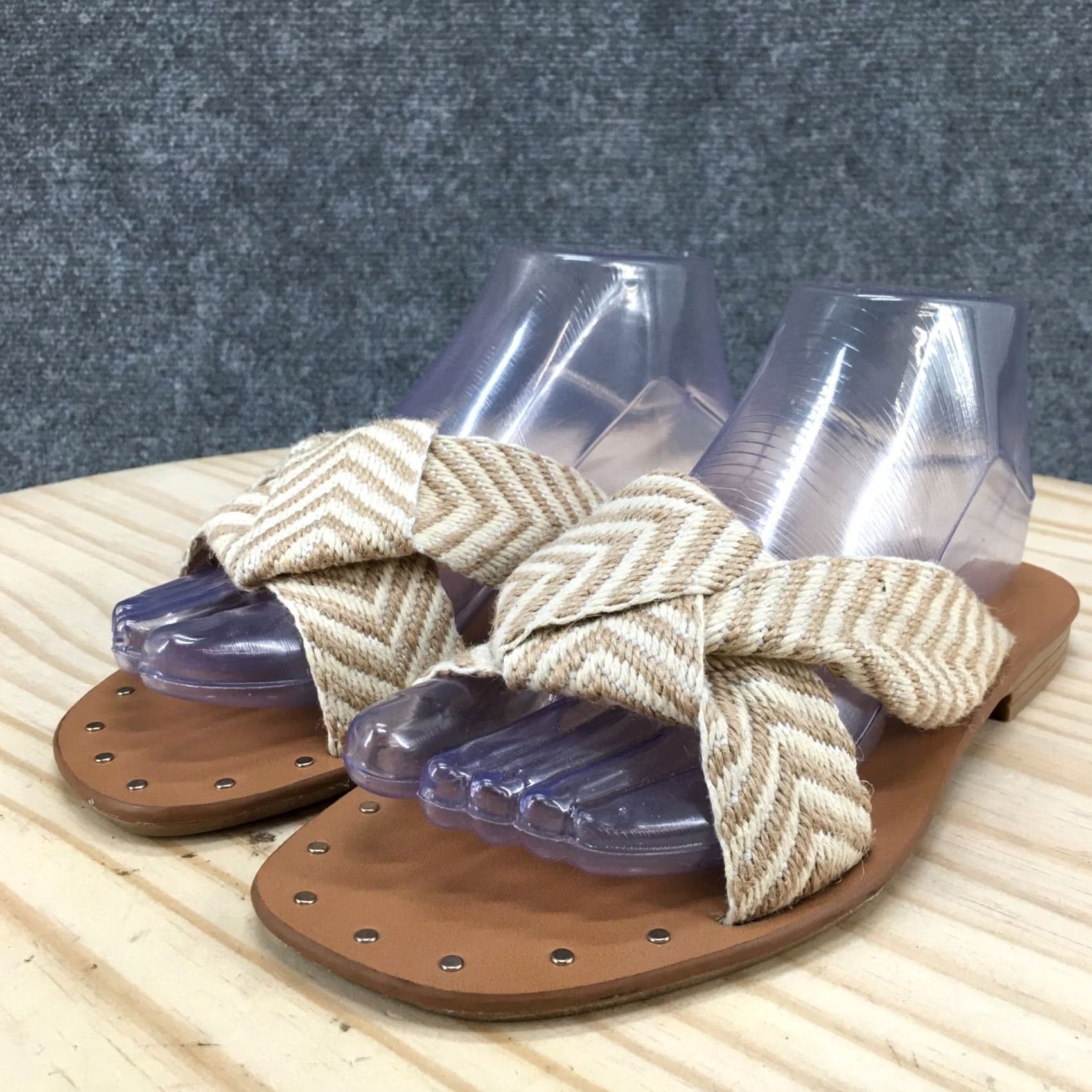 Vintage Universal Thread Sandals Slide Womens 7 Beige Fabric Louise Knotted Slip On Size US 7 / IT 37 - 4 Thumbnail