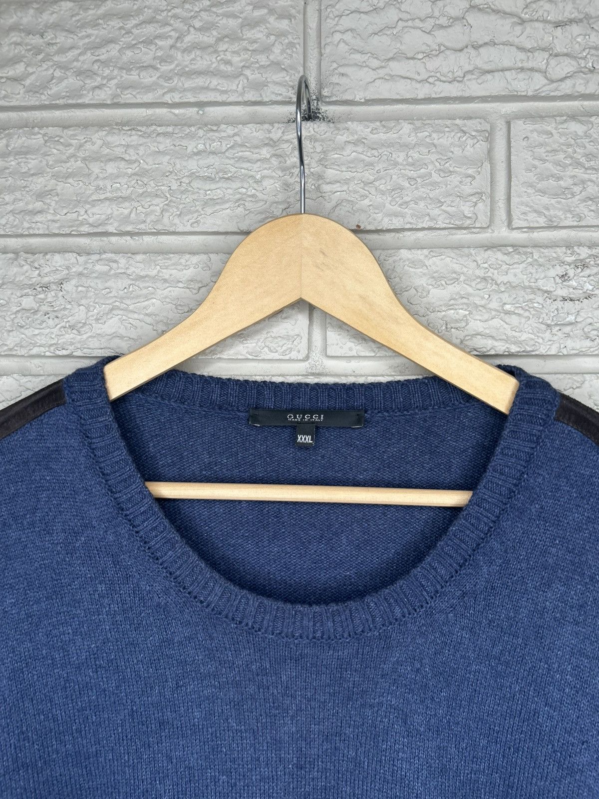 Gucci Gucci Alpaca Silk Navy Blue Calfskin Patch Knit Sweater Size US XL / EU 56 / 4 - 5 Thumbnail