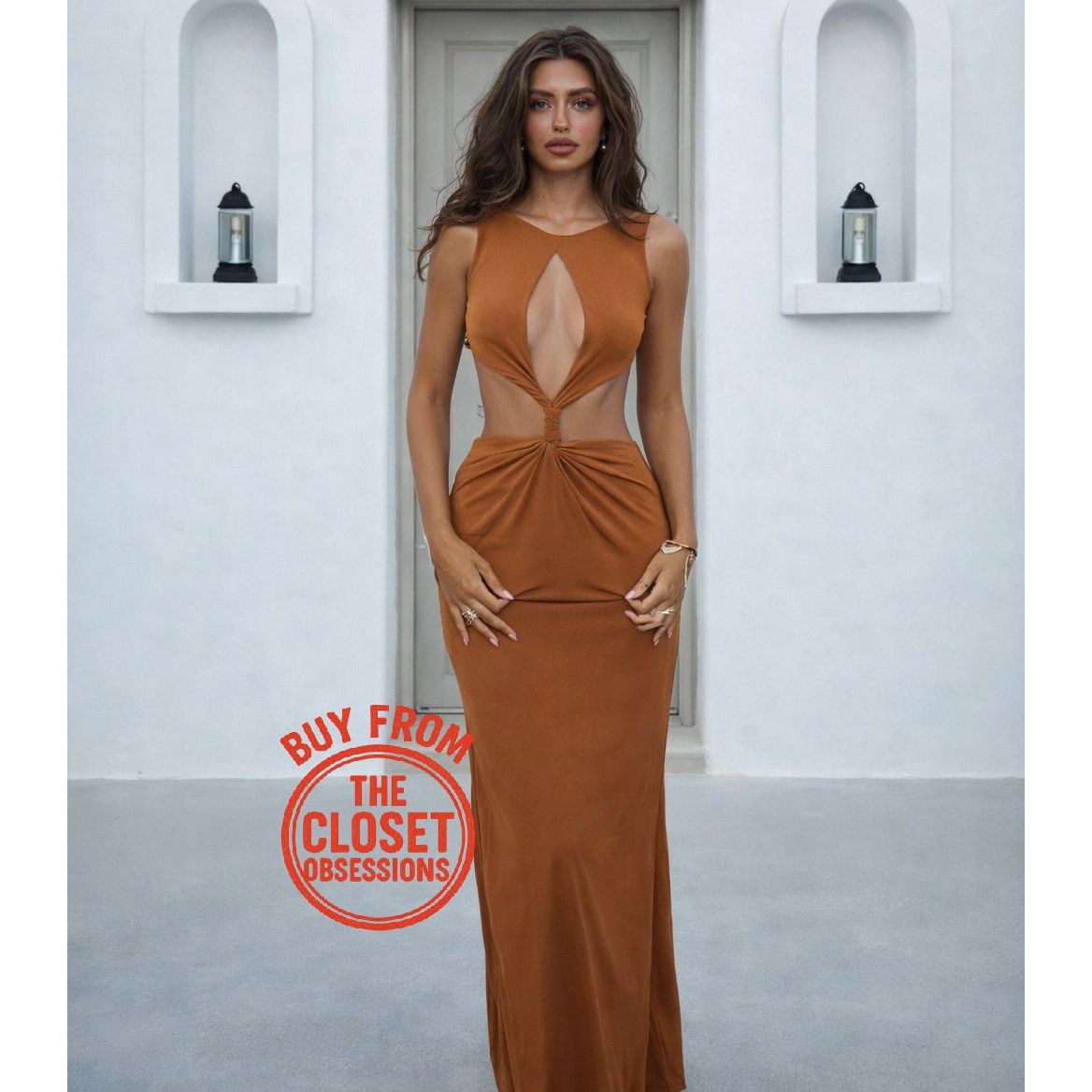 ZARA Blogger Fave Brown Cut-Out Maxi Dress NWT