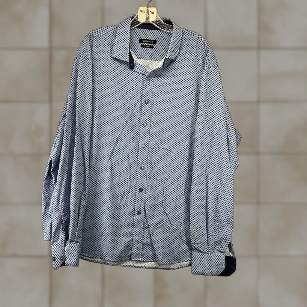 BUGATCHI BUGATCHI Shirt Mens 2XL Blue Geometric Print Button Up Cuffed Long Sleeve Nylon Spandex Wrinkle Resistant Business Casual Classic Fit Size US XXL / EU 58 / 5 - 1 Thumbnail
