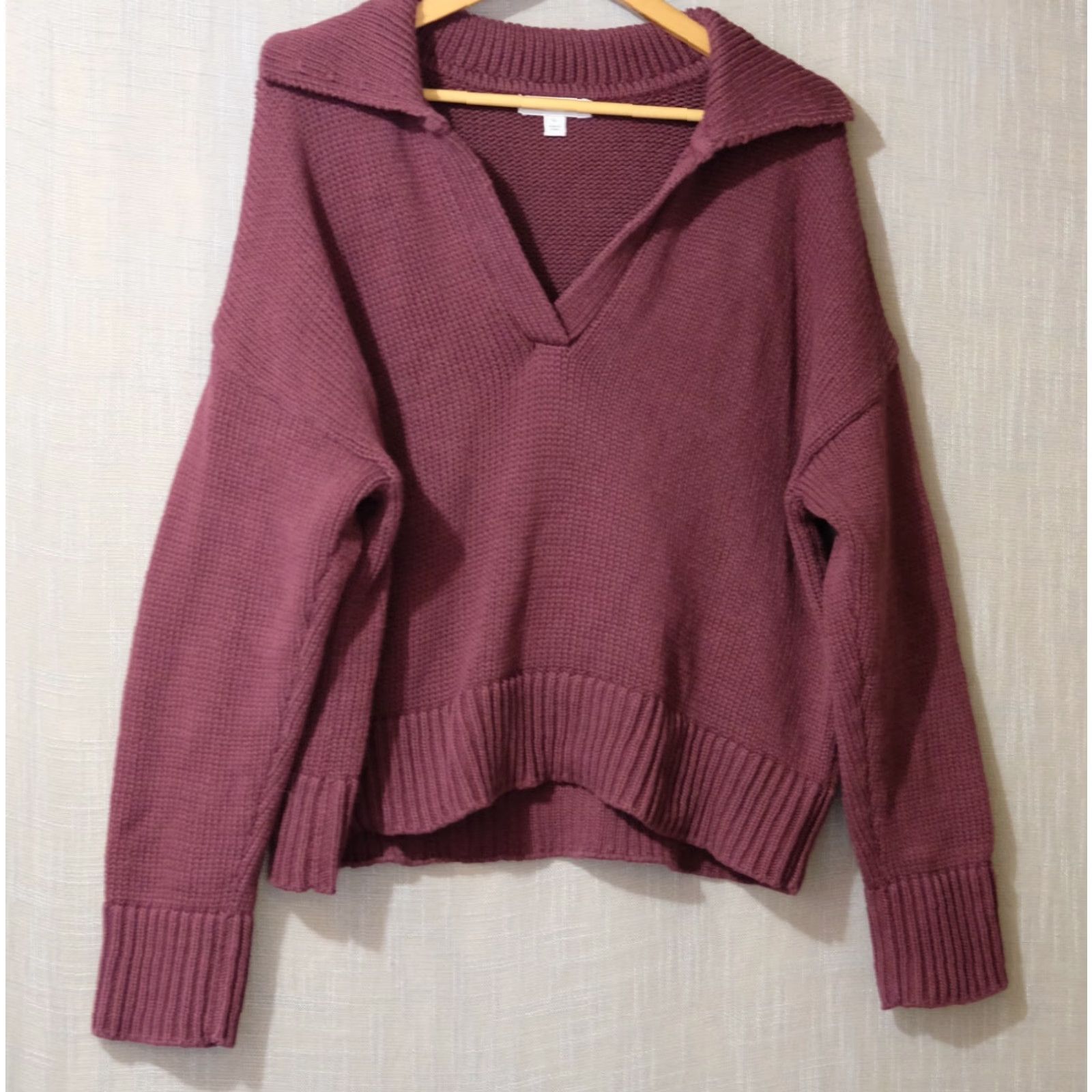 Ann Taylor Ann Taylor Weekend Collared Sweater Oversized Plum Women's XL Pullover Knit - Dark Purple Adults Womens (Size XL) Size XL / US 12-14 / IT 48-50 - 2 Thumbnail