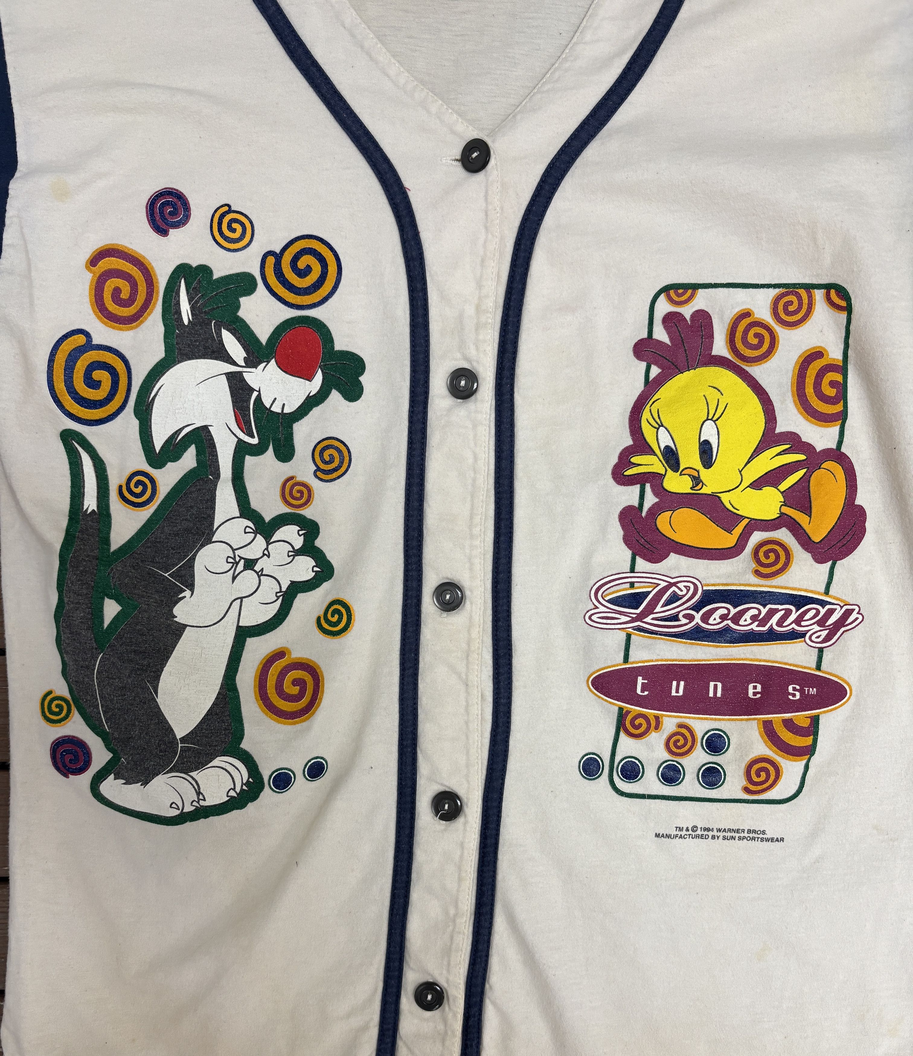 Vintage Looney Tunes Tweety Bird Vintage White Baseball Jersey Size US M / EU 48-50 / 2 - 2 Thumbnail