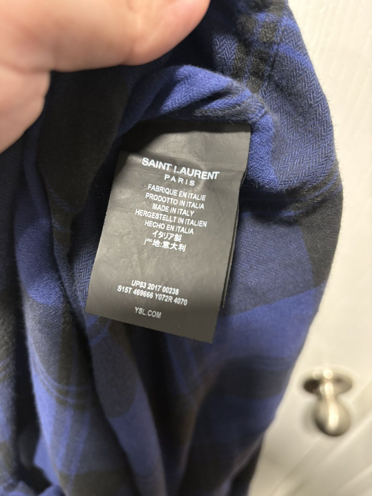 Saint Laurent Paris Saint Laurent Paris Blue Plaid Flannel Size US XL / EU 56 / 4 - 5 Thumbnail